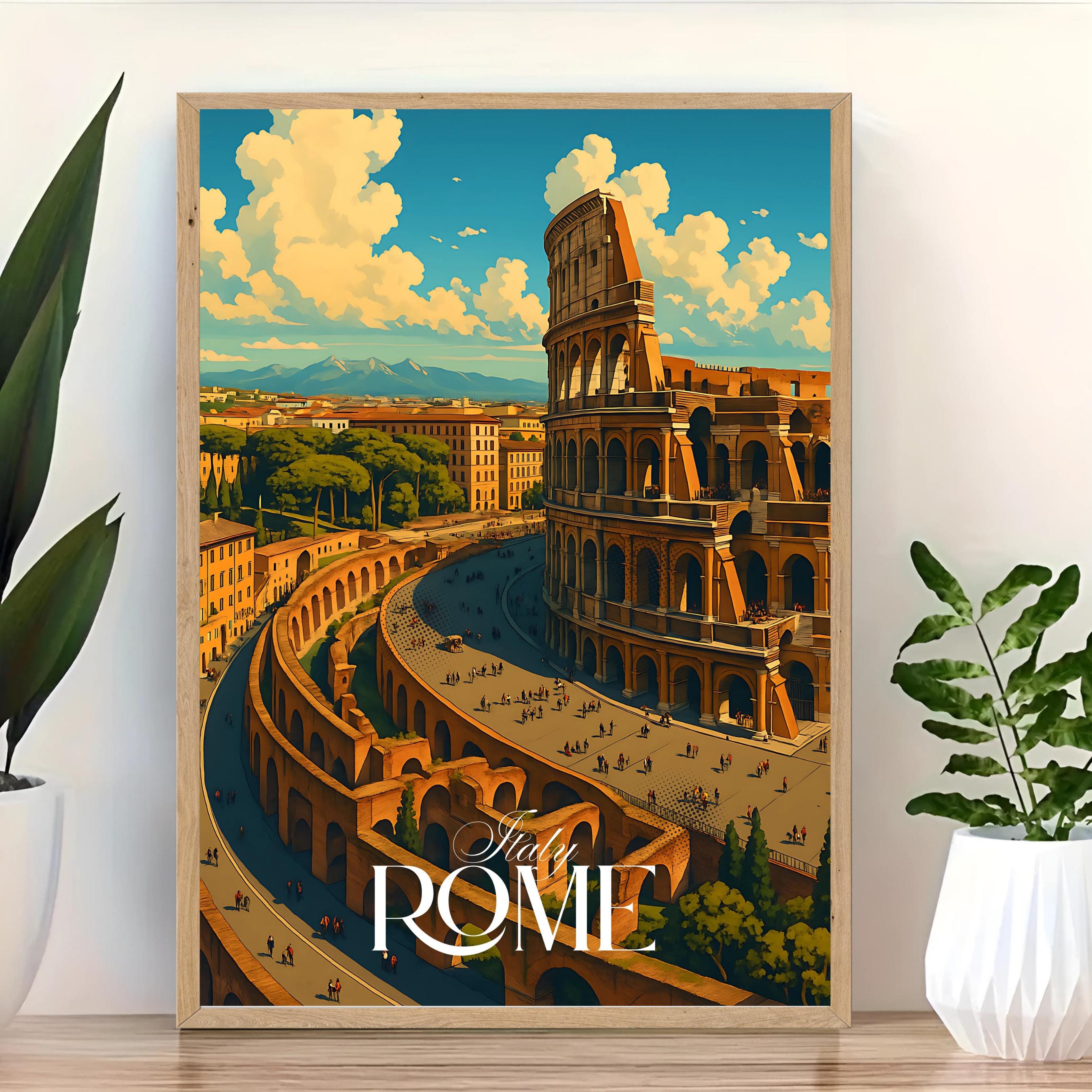 Affiche voyage - Rome, Latium, Italie, Colisée - art moderne, impression, poster