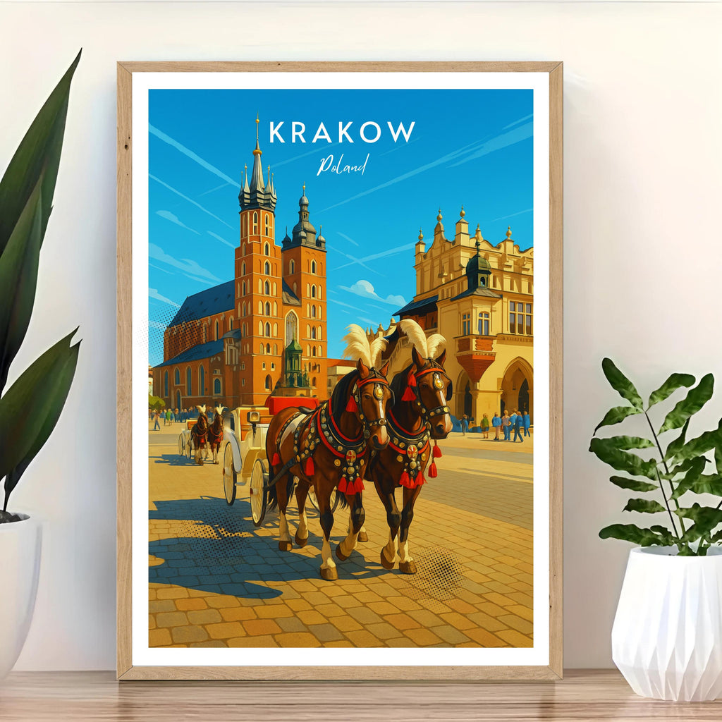 Affiche voyage - Cracovie, Pologne, Europe, Vielle Ville - art moderne, impression, poster