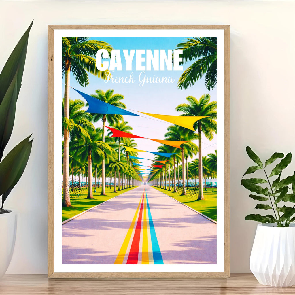 Affiche voyage - Cayenne, Guyane Française, Amazonie, Amérique - art moderne, impression, poster