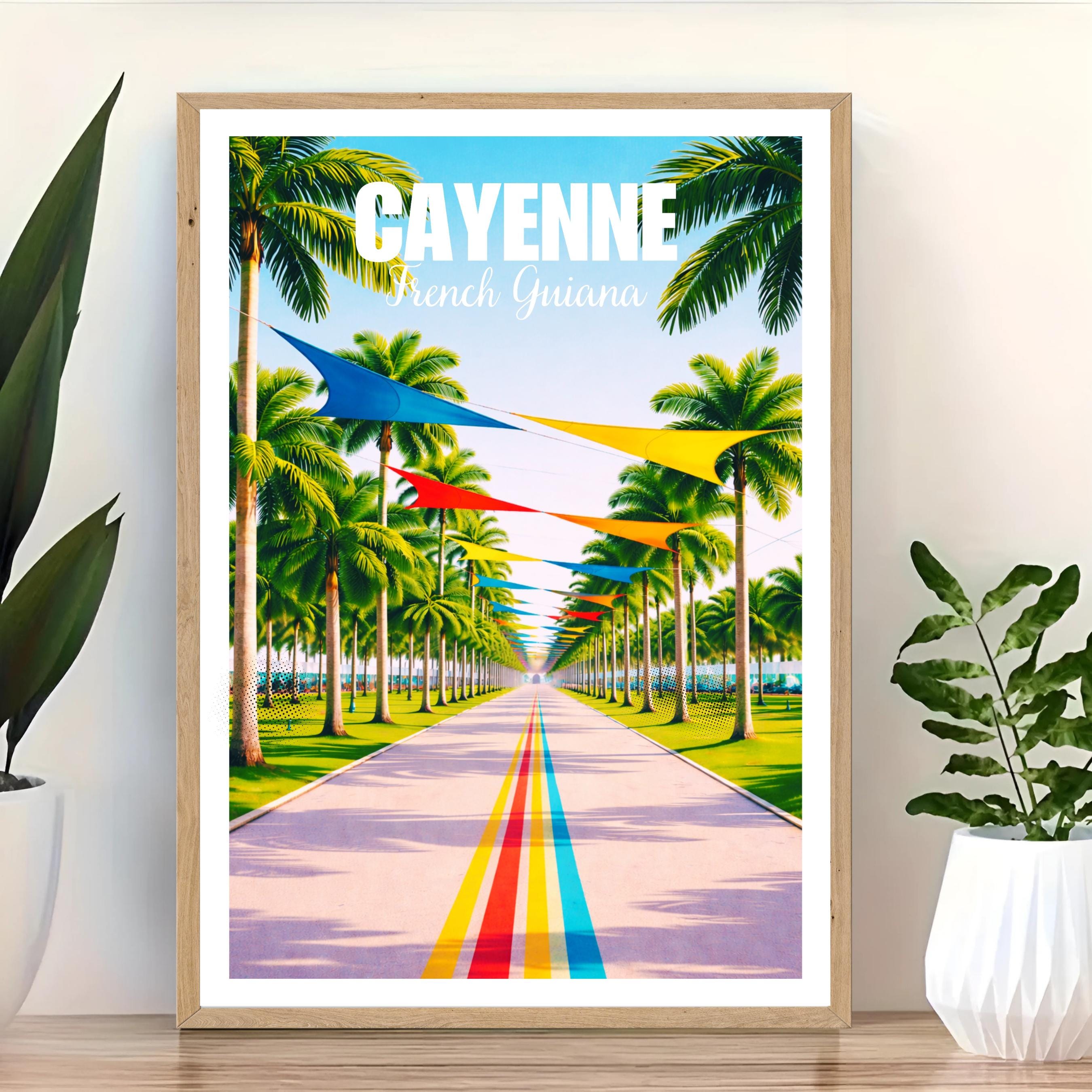Affiche voyage - Cayenne, Guyane Française, Amazonie, Amérique - art moderne, impression, poster