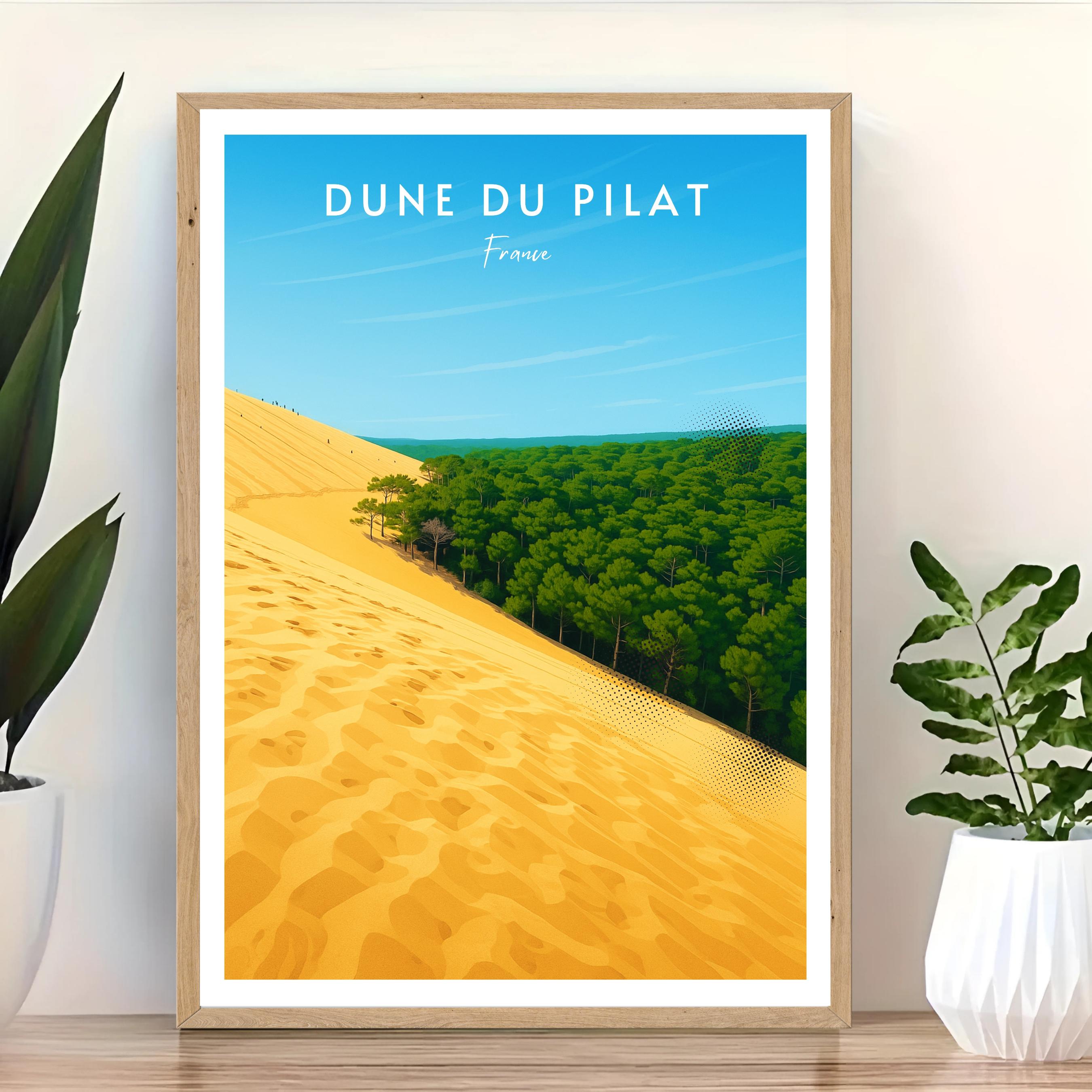 Affiche voyage - Dune du Pilat, Pyla-sur-Mer, Bassin d’Arcachon, France - art moderne, impression, poster