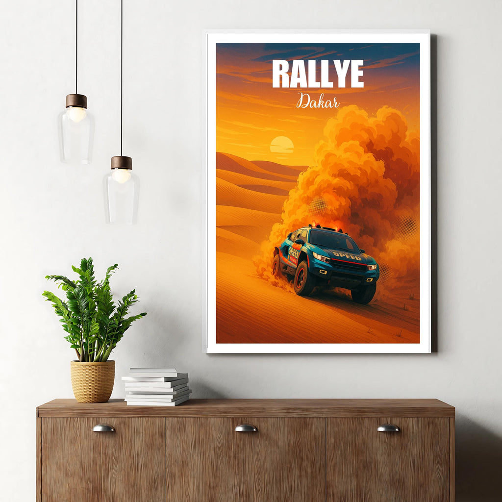 Affiche sport - Rallye, Course Automobile, Dakar, Désert - art moderne, impression, poster