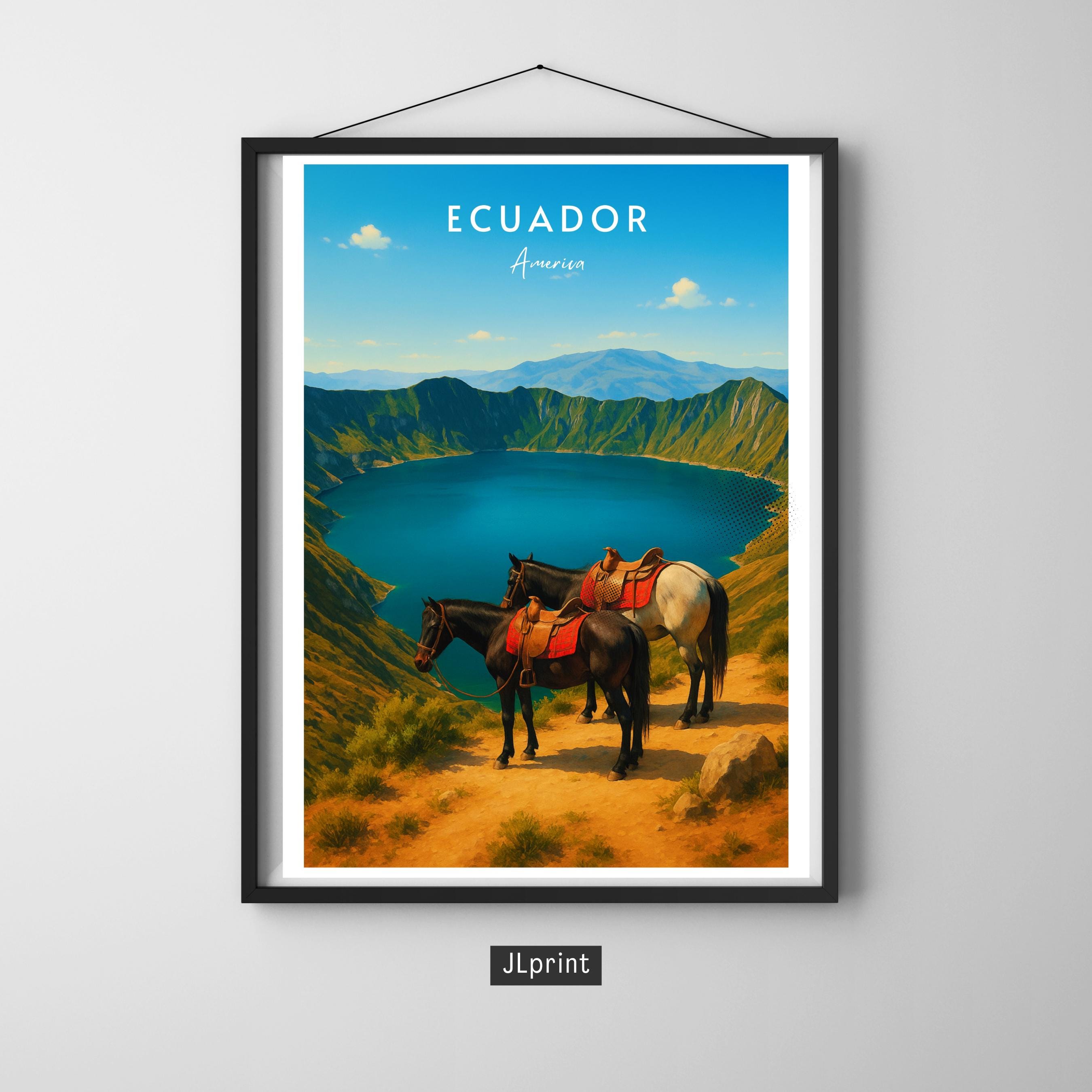 Affiche voyage - Equateur, Amerique, Cordillère des Andes, Lagune de Quilotoa - art moderne, impression, poster