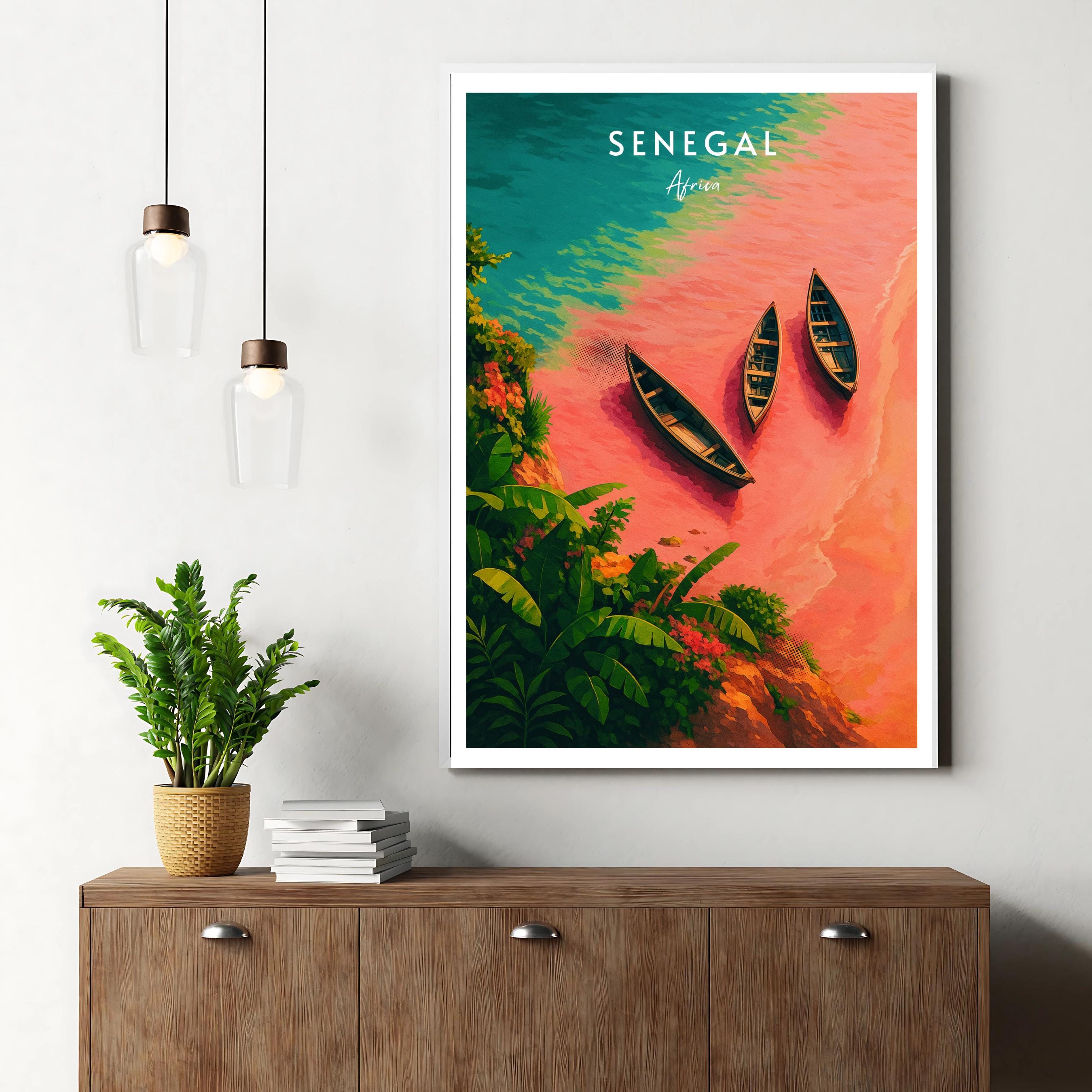 Affiche voyage - Sénégal, Afrique, Lac Rose, Dakar - art moderne, impression, poster