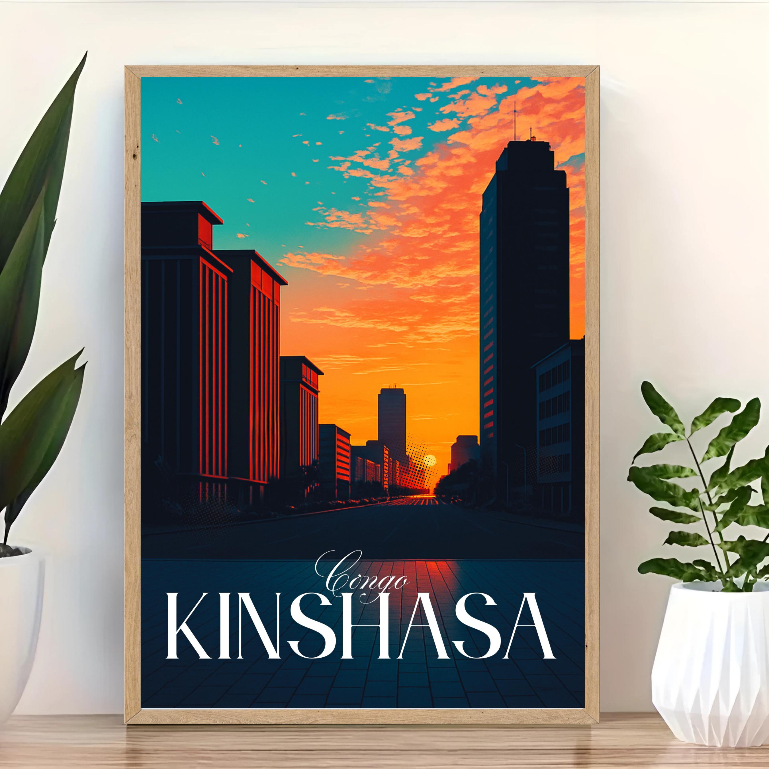 Affiche voyage - Kinshasa, RDC, Congo, Afrique - art moderne, impression, poster