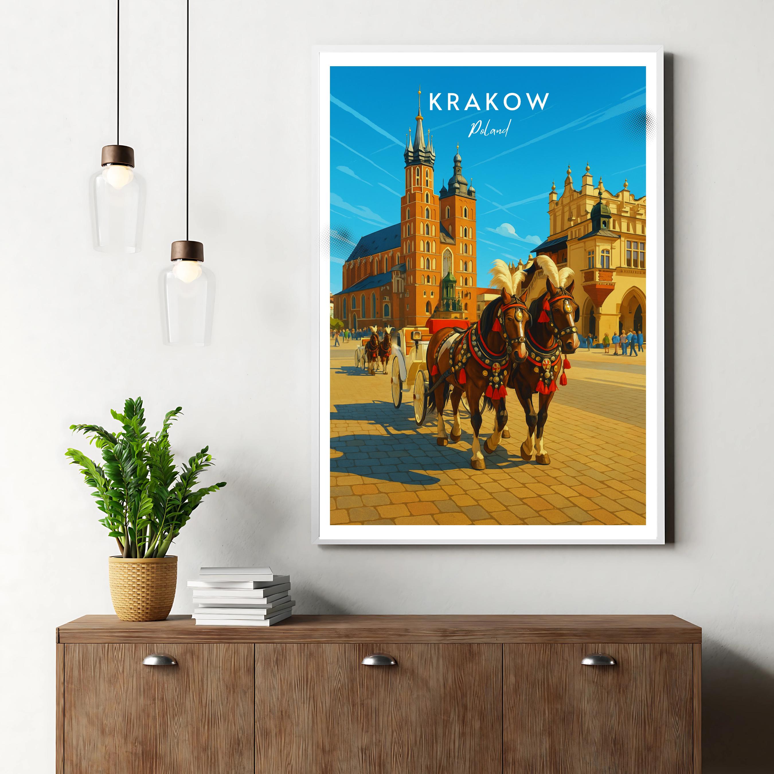 Affiche voyage - Cracovie, Pologne, Europe, Vielle Ville - art moderne, impression, poster