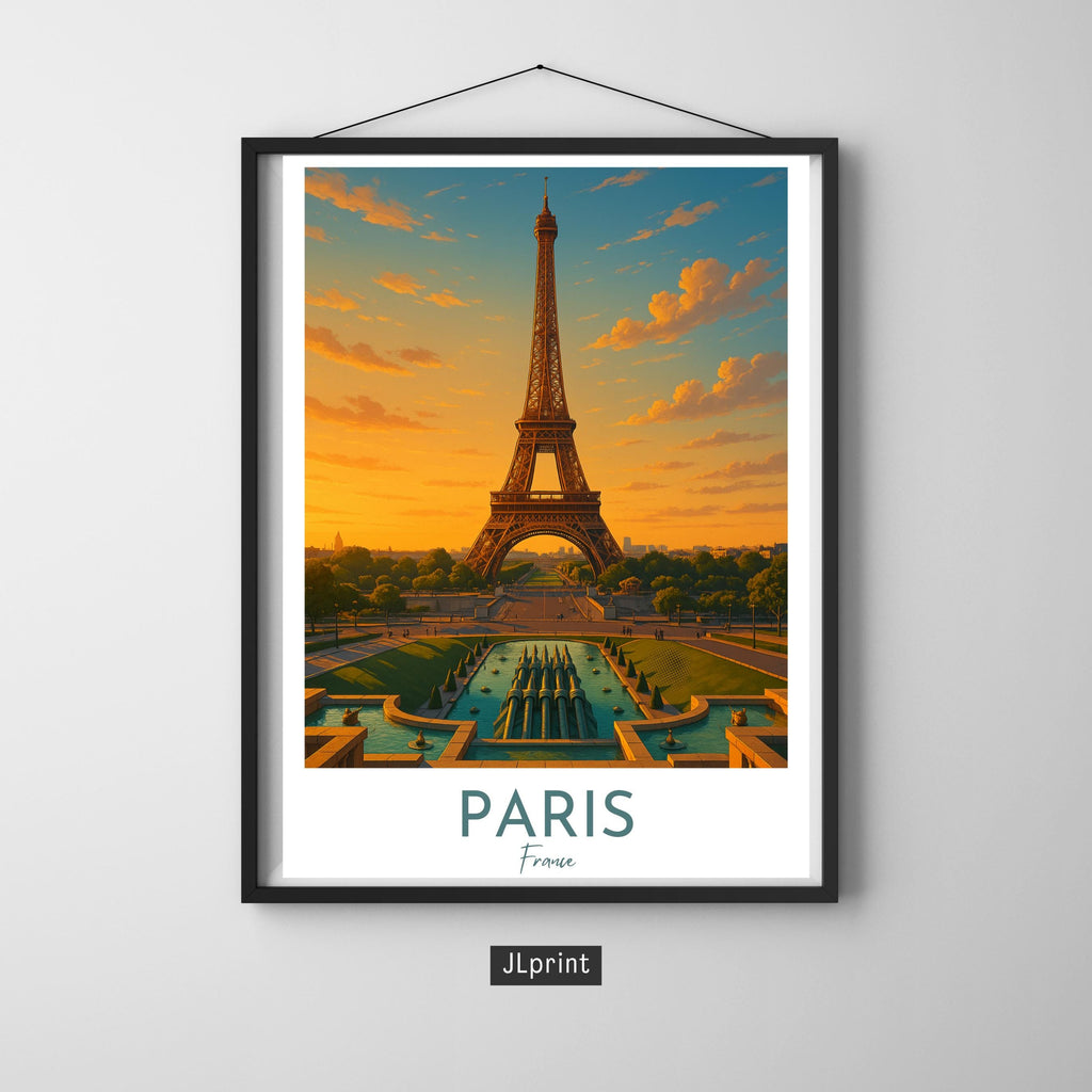 Affiche voyage - Paris, France, Tour Eiffel, Trocadéro - art moderne, impression, poster