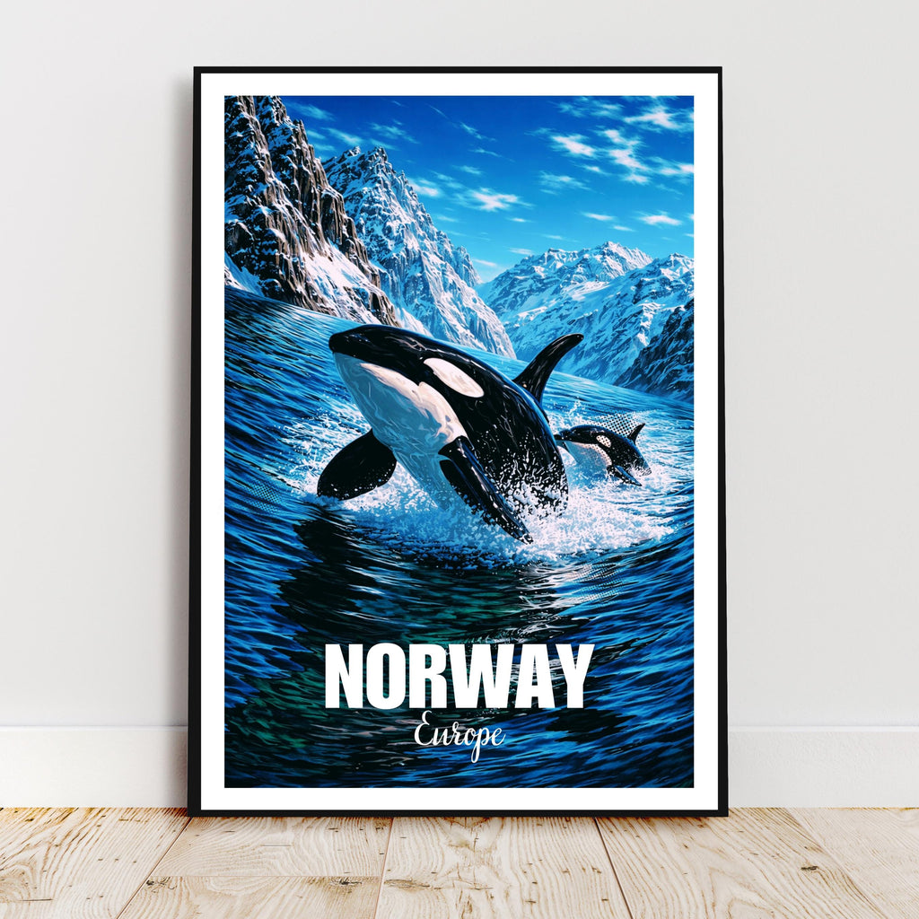 Affiche voyage - Norvège, Europe, Fjord, Orques - art moderne, impression, poster