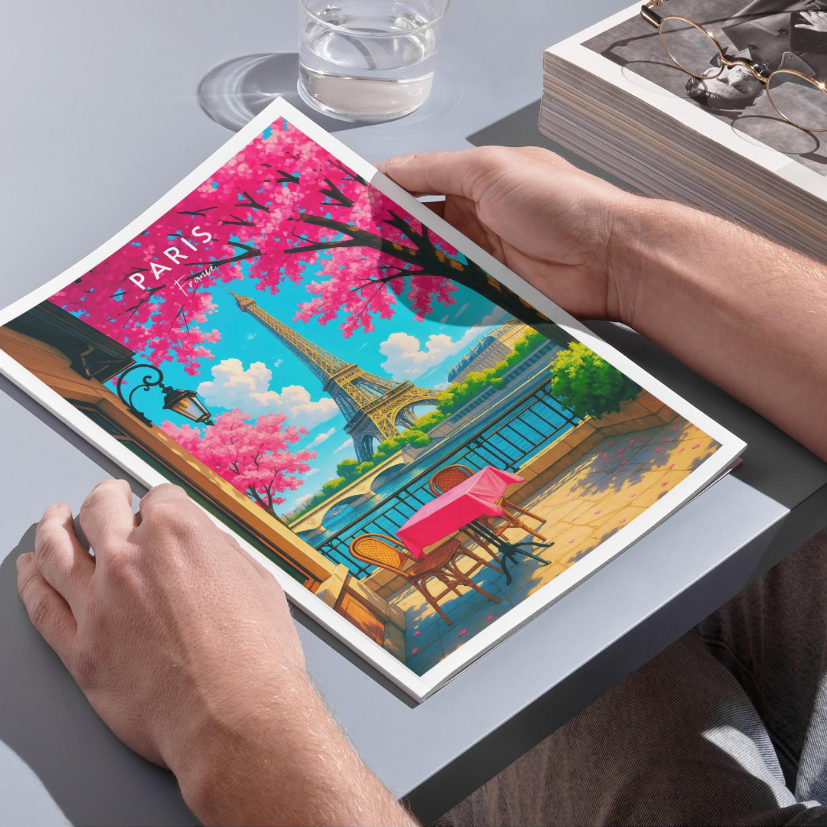 Affiche voyage - Paris, France, Tour Eiffel, Bistrot - art moderne, impression, poster