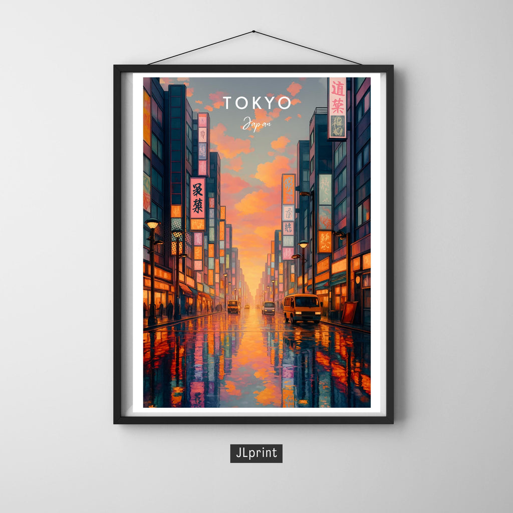 Affiche voyage - Tokyo, Japon, Asie, Rue Animée - art moderne, impression, poster