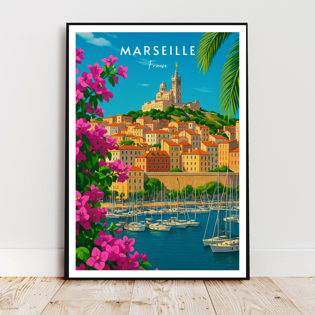 Affiche voyage - Marseille, Provence, France, Port - art moderne, impression, poster