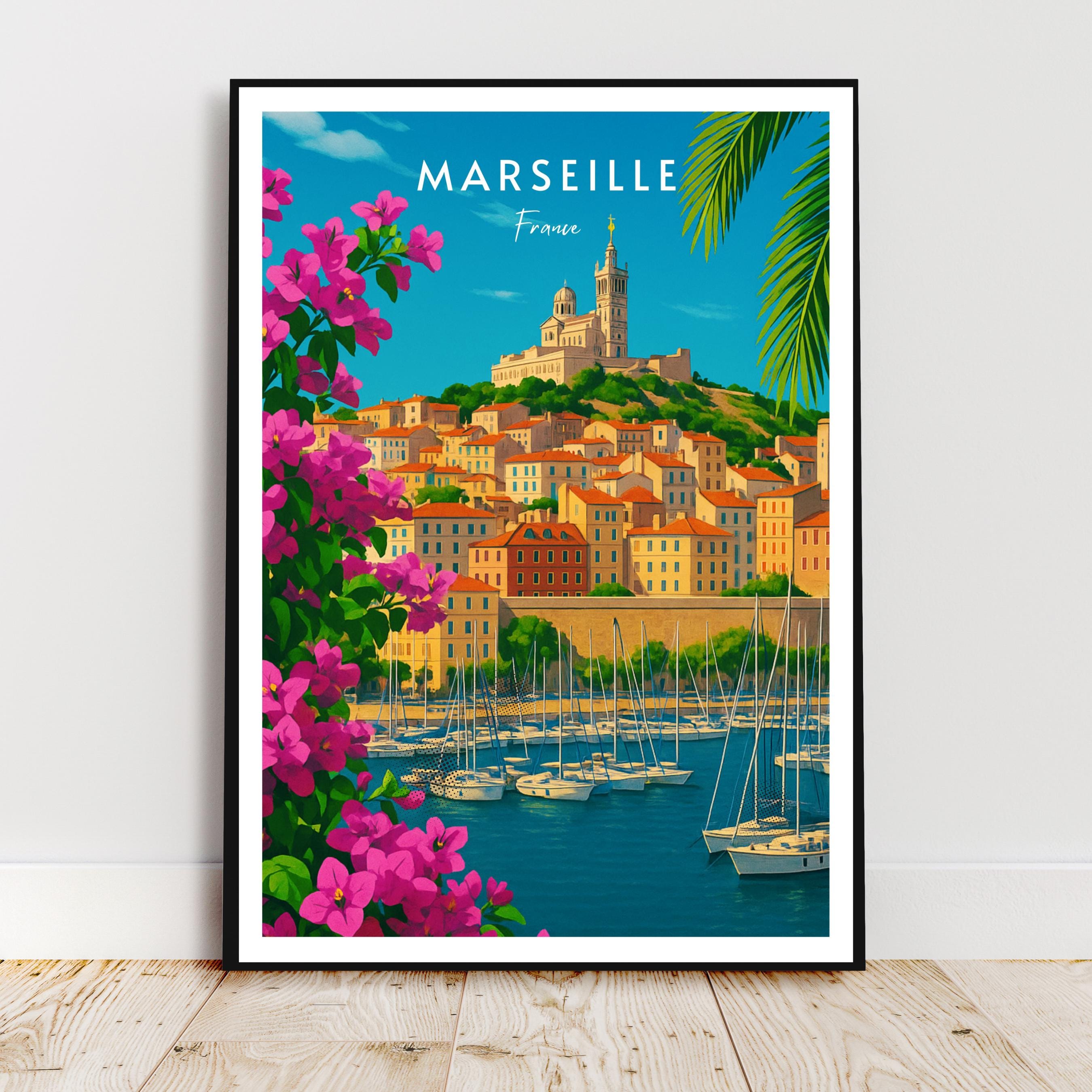 Affiche voyage - Marseille, Provence, France, Port - art moderne, impression, poster