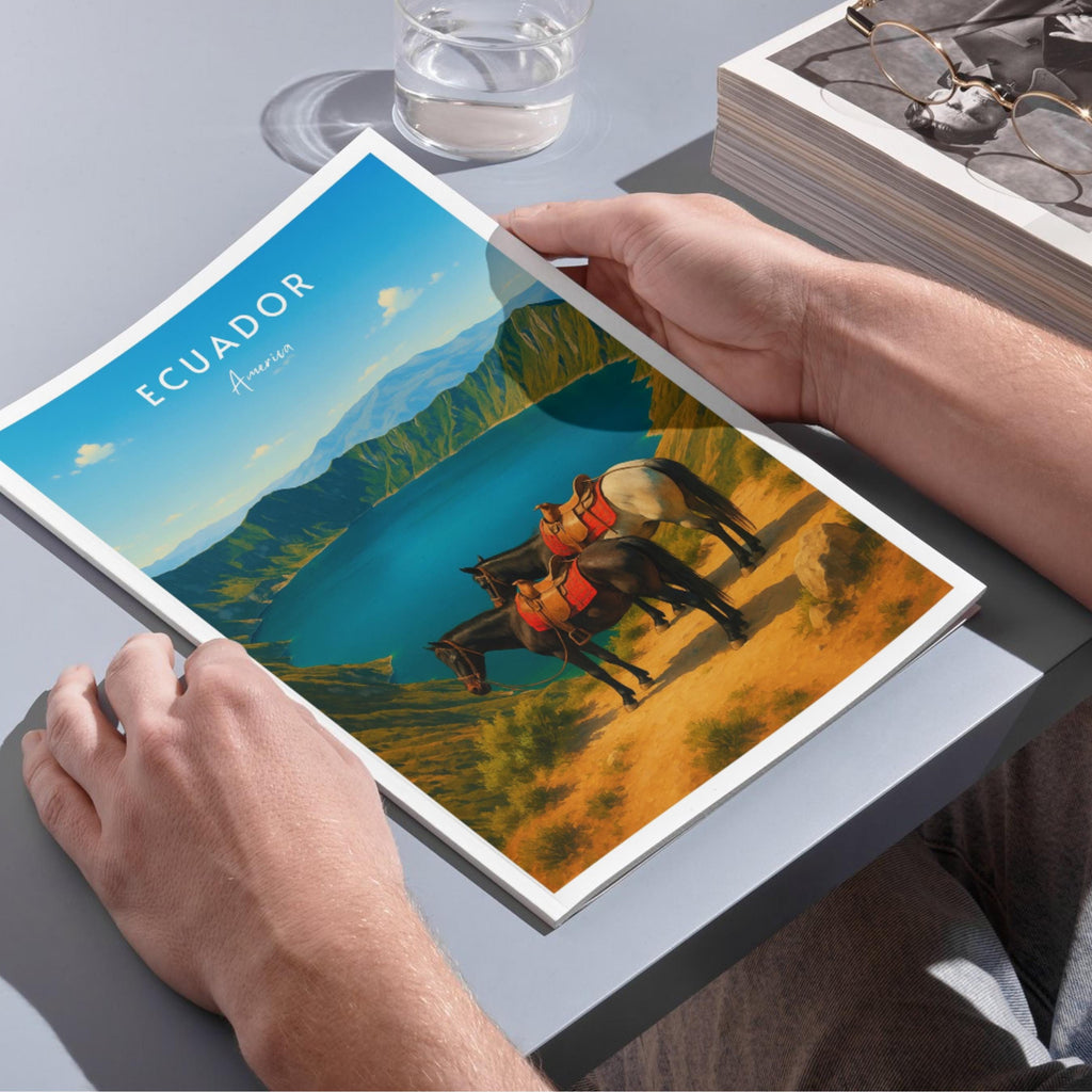 Affiche voyage - Equateur, Amerique, Cordillère des Andes, Lagune de Quilotoa - art moderne, impression, poster