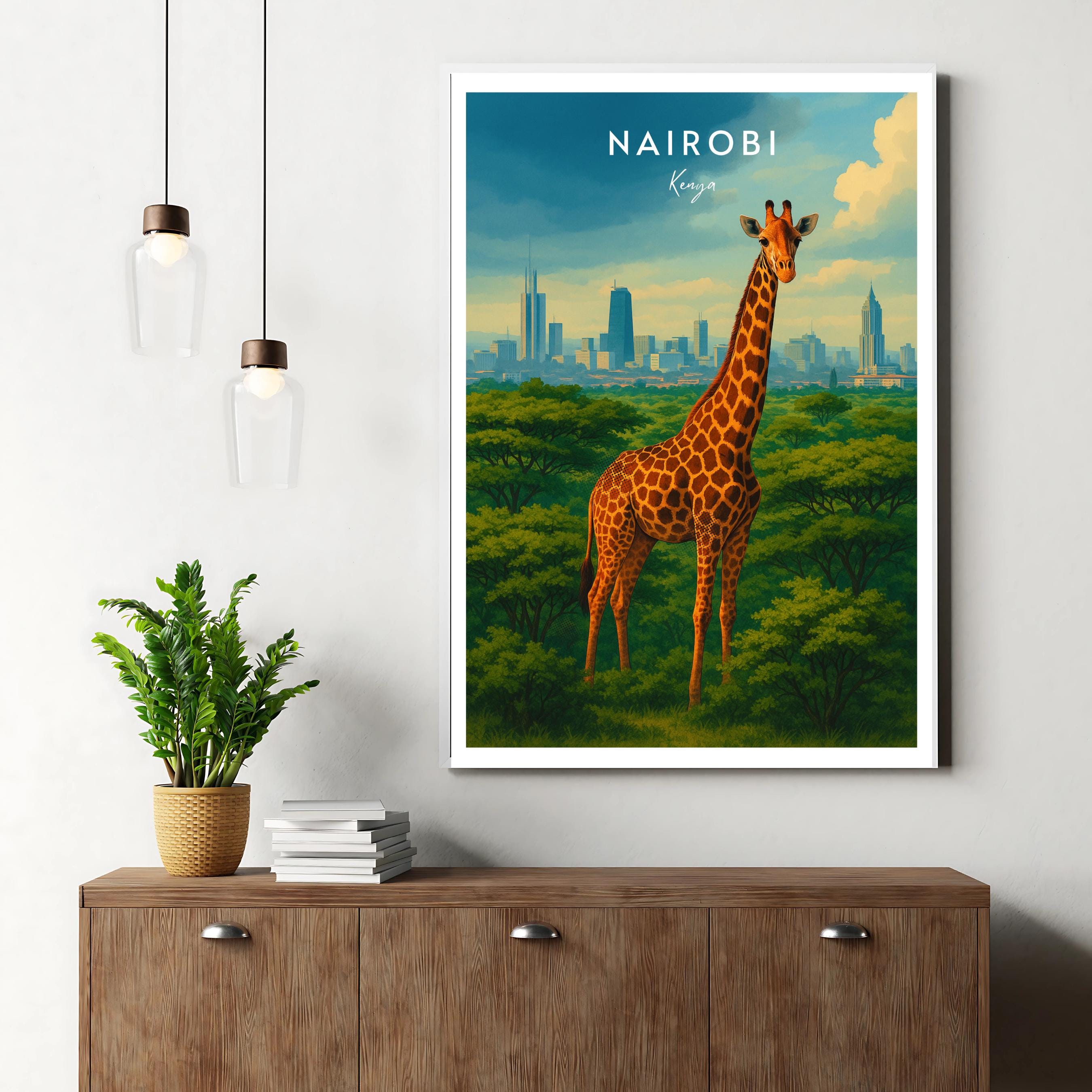Affiche voyage - Nairobi, Kenya, Afrique, Girafe - art moderne, impression, poster