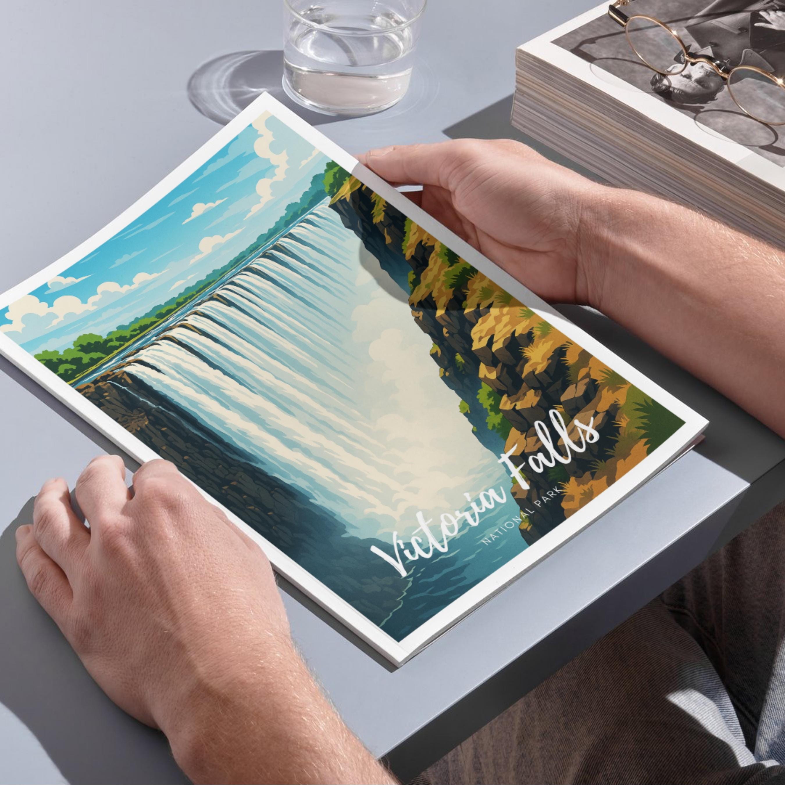 Affiche voyage - Chutes Victoria, Parc National, Zambie, Zimbabwe - art moderne, impression, poster