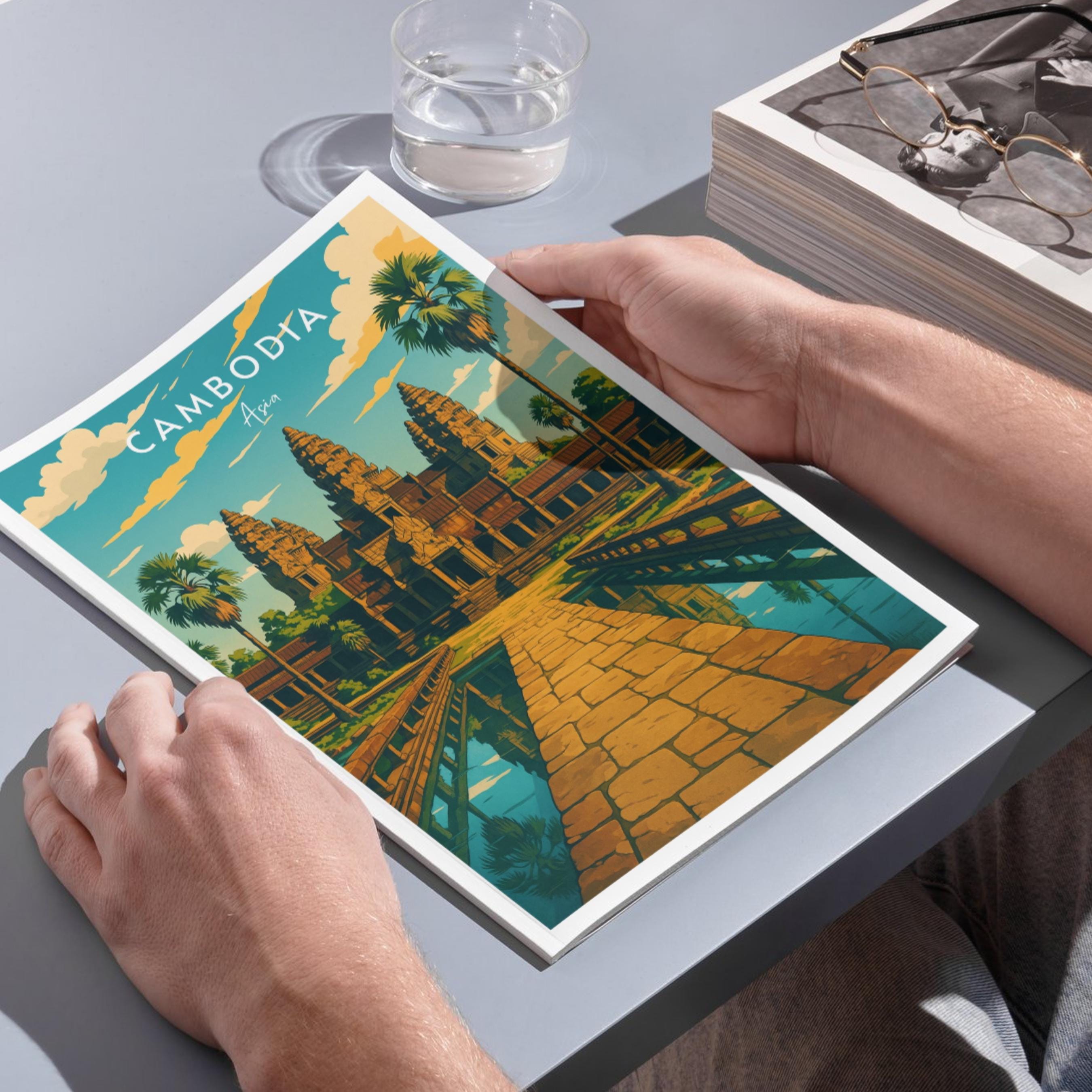 Affiche voyage - Cambodge, Asie, Angkor Wat, Temple - art moderne, impression, poster