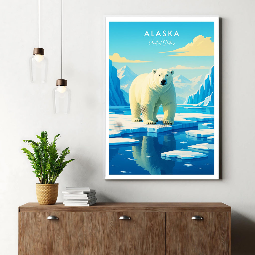 Affiche voyage - Alaska, USA, Amérique, Ours Polaire - art moderne, impression, poster