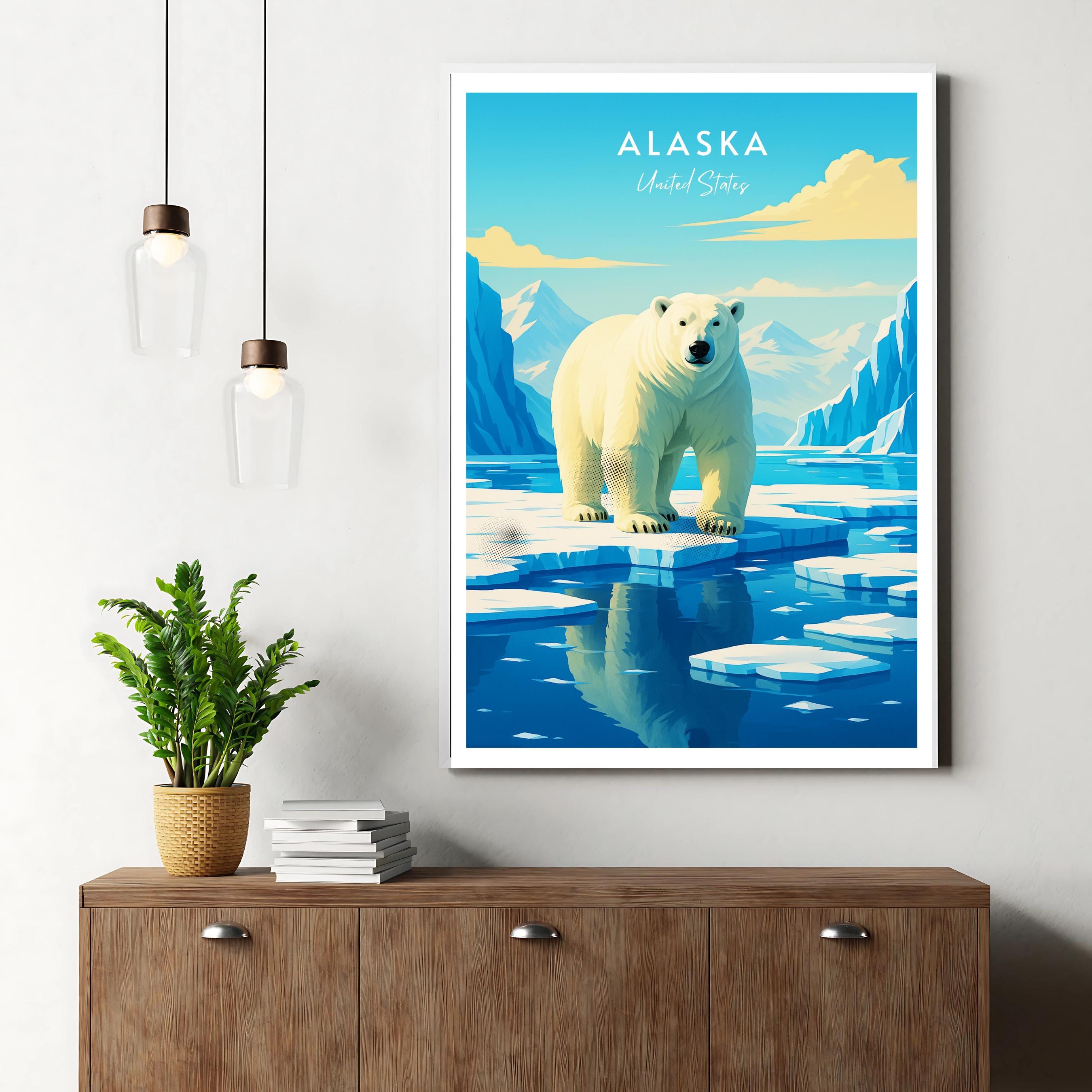 Affiche voyage - Alaska, USA, Amérique, Ours Polaire - art moderne, impression, poster