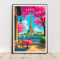 Affiche voyage - Paris, France, Tour Eiffel, Bistrot - art moderne, impression, poster