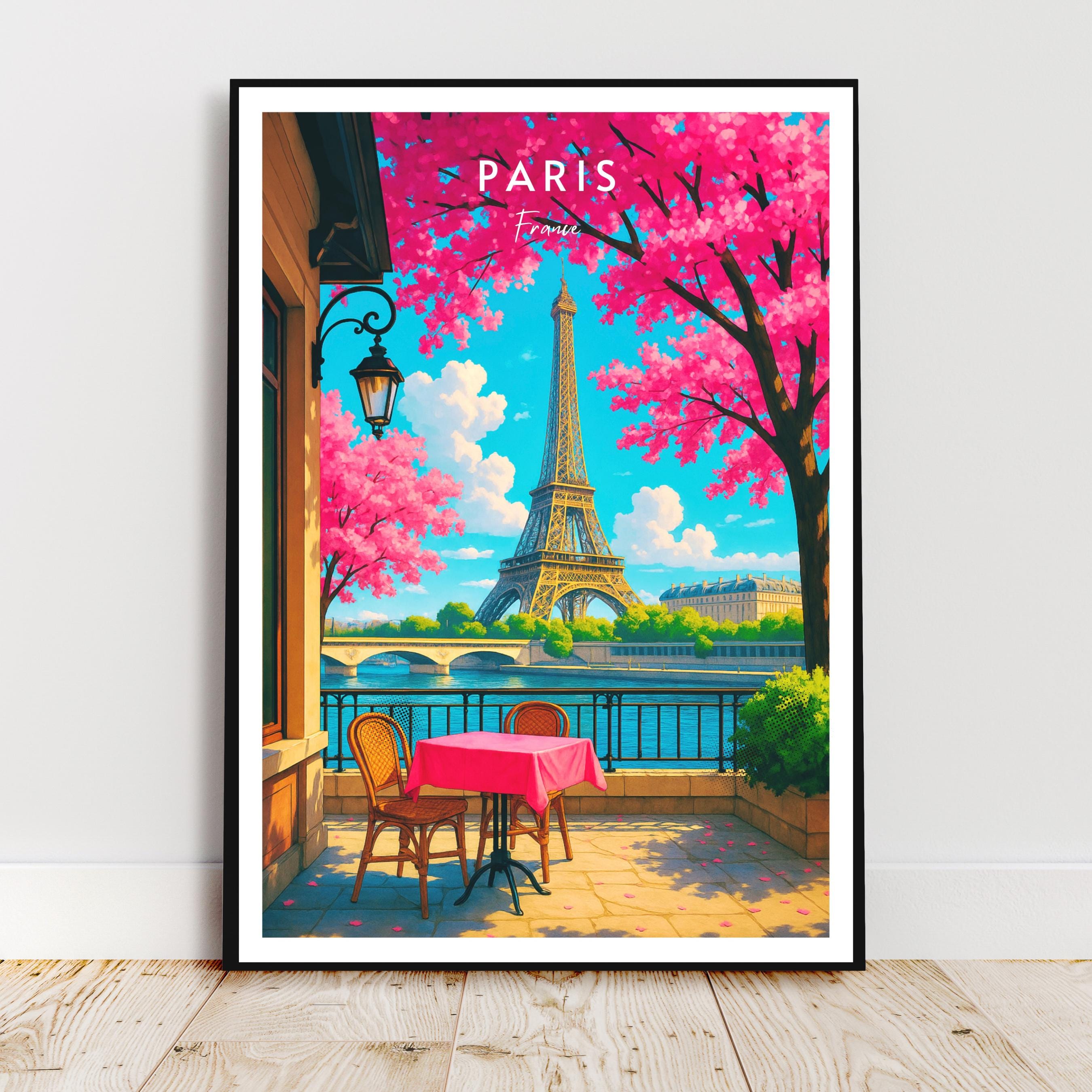 Affiche voyage - Paris, France, Tour Eiffel, Bistrot - art moderne, impression, poster