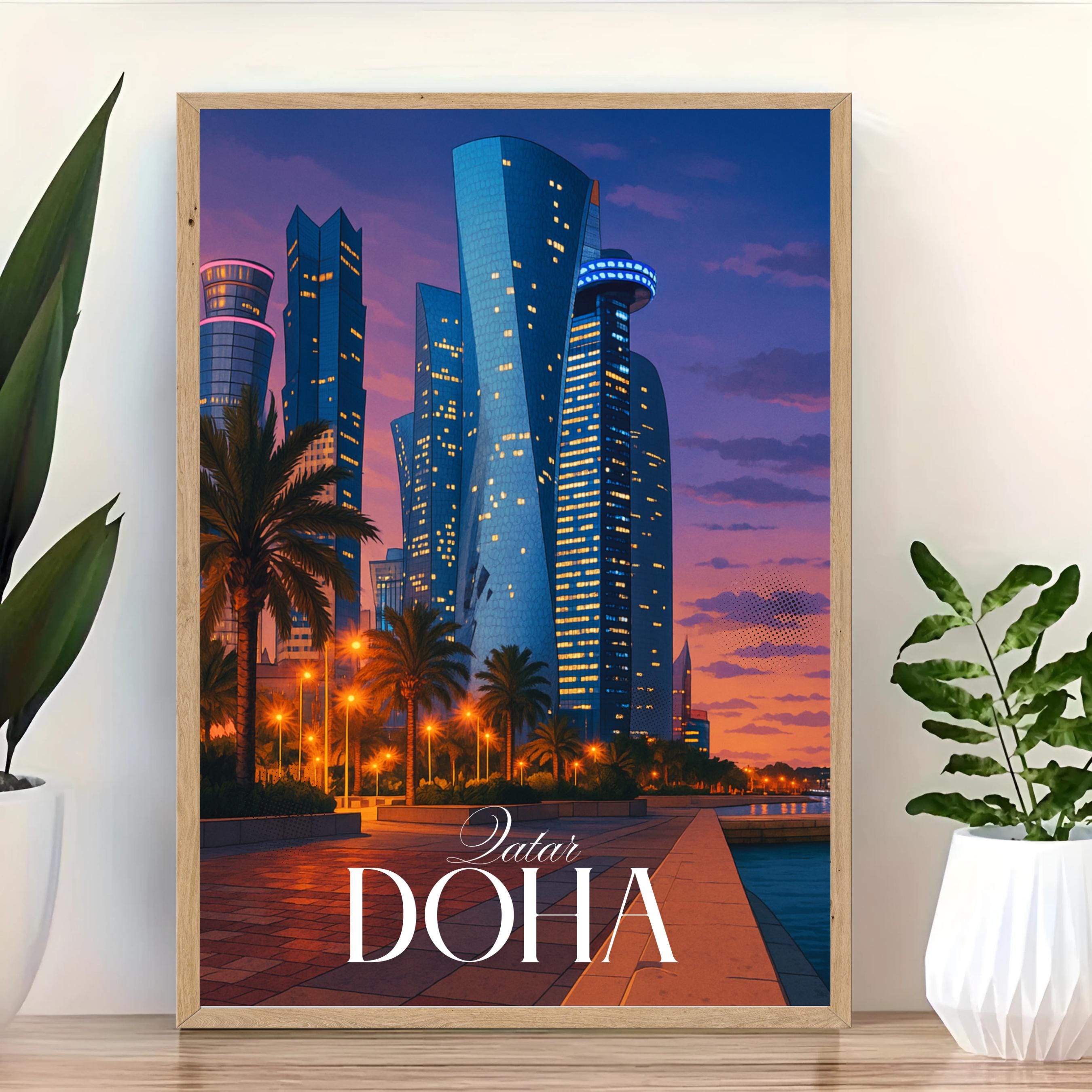 Affiche voyage - Doha, Qatar, Moyen Orient, Asie - art moderne, impression, poster