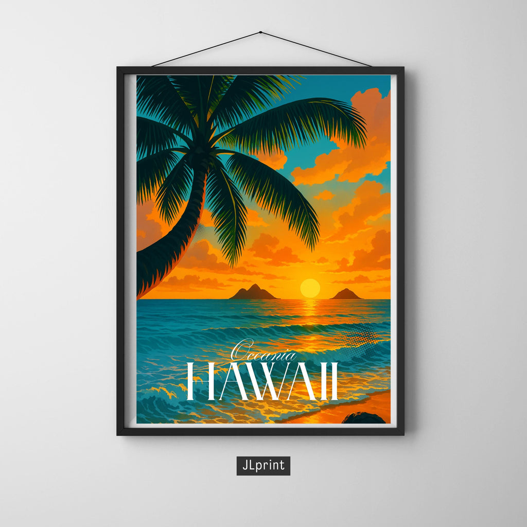 Affiche voyage - Hawaï, USA, Océanie, Océan Pacifique - art moderne, impression, poster