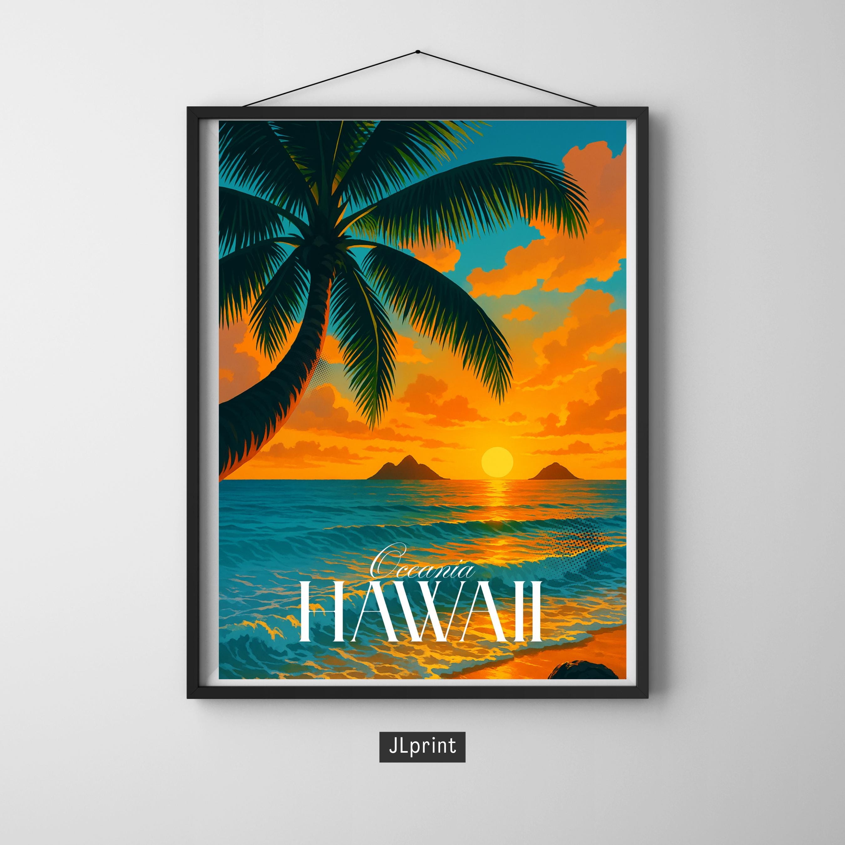 Affiche voyage - Hawaï, USA, Océanie, Océan Pacifique - art moderne, impression, poster