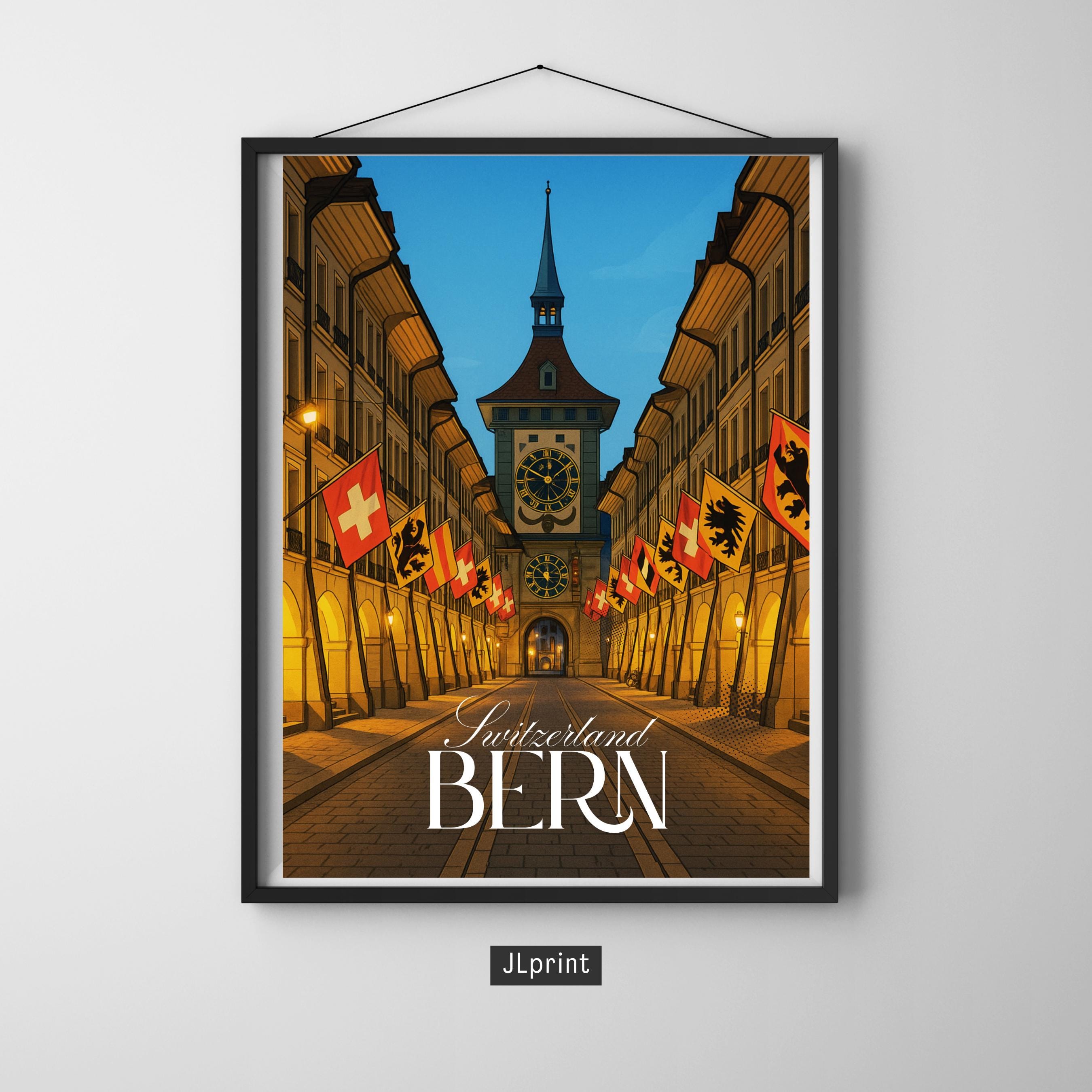 Affiche voyage - Berne, Suisse, Europe, Zytglogge - art moderne, impression, poster