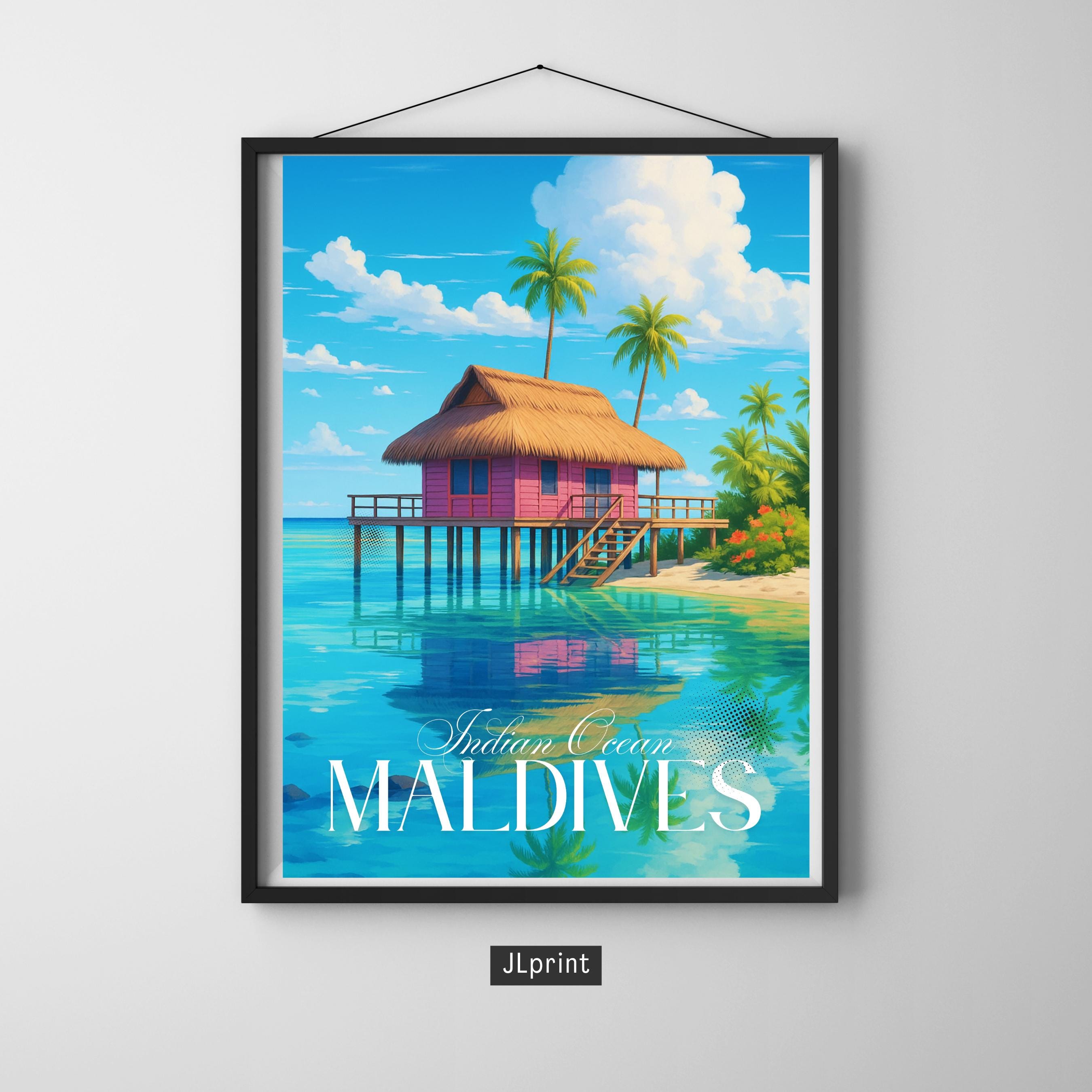 Affiche voyage - Maldives, Vaadhoo, Asie, Océan Indien - art moderne, impression, poster