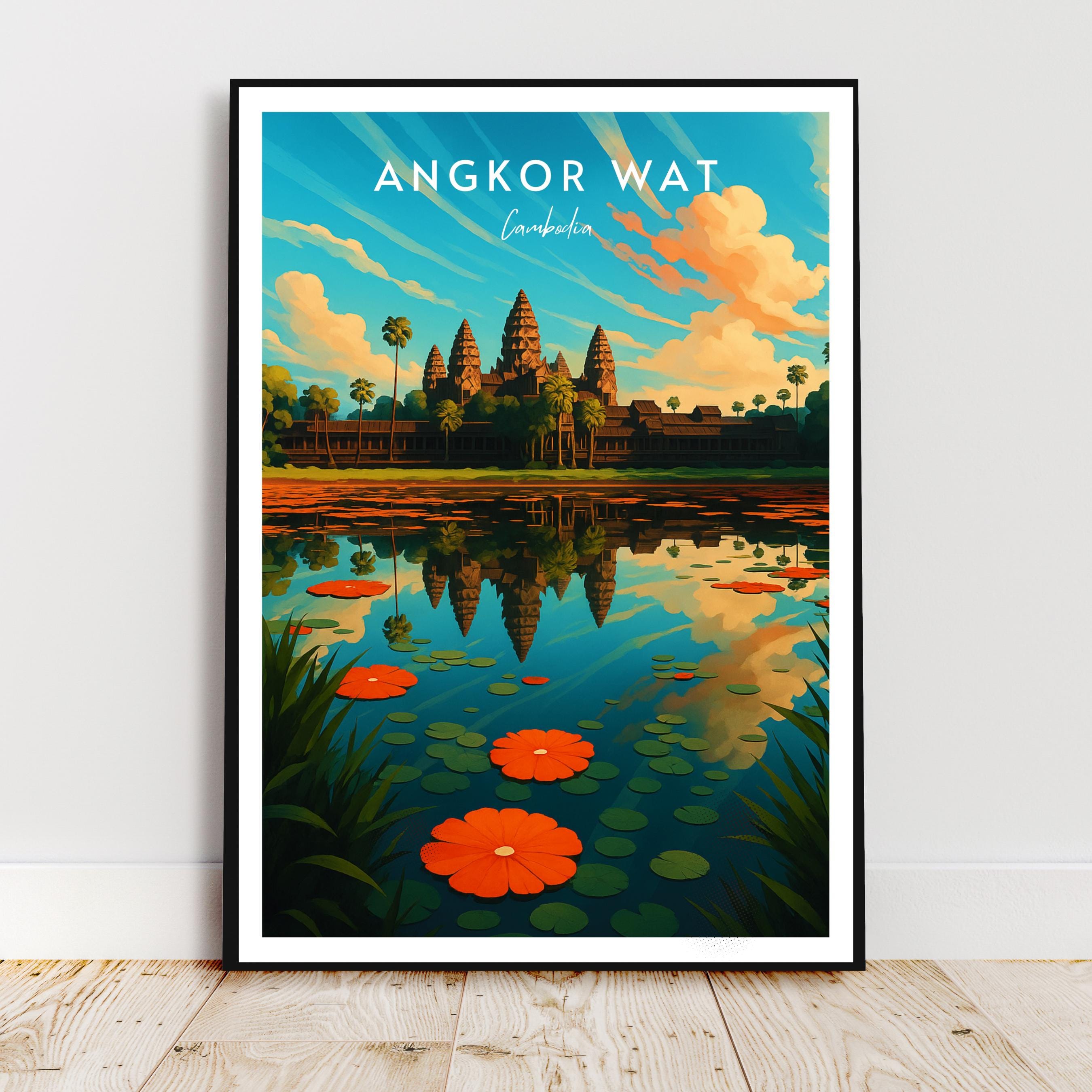 Affiche voyage - Angkor Wat, Cambodge, Asie, Temple - art moderne, impression, poster