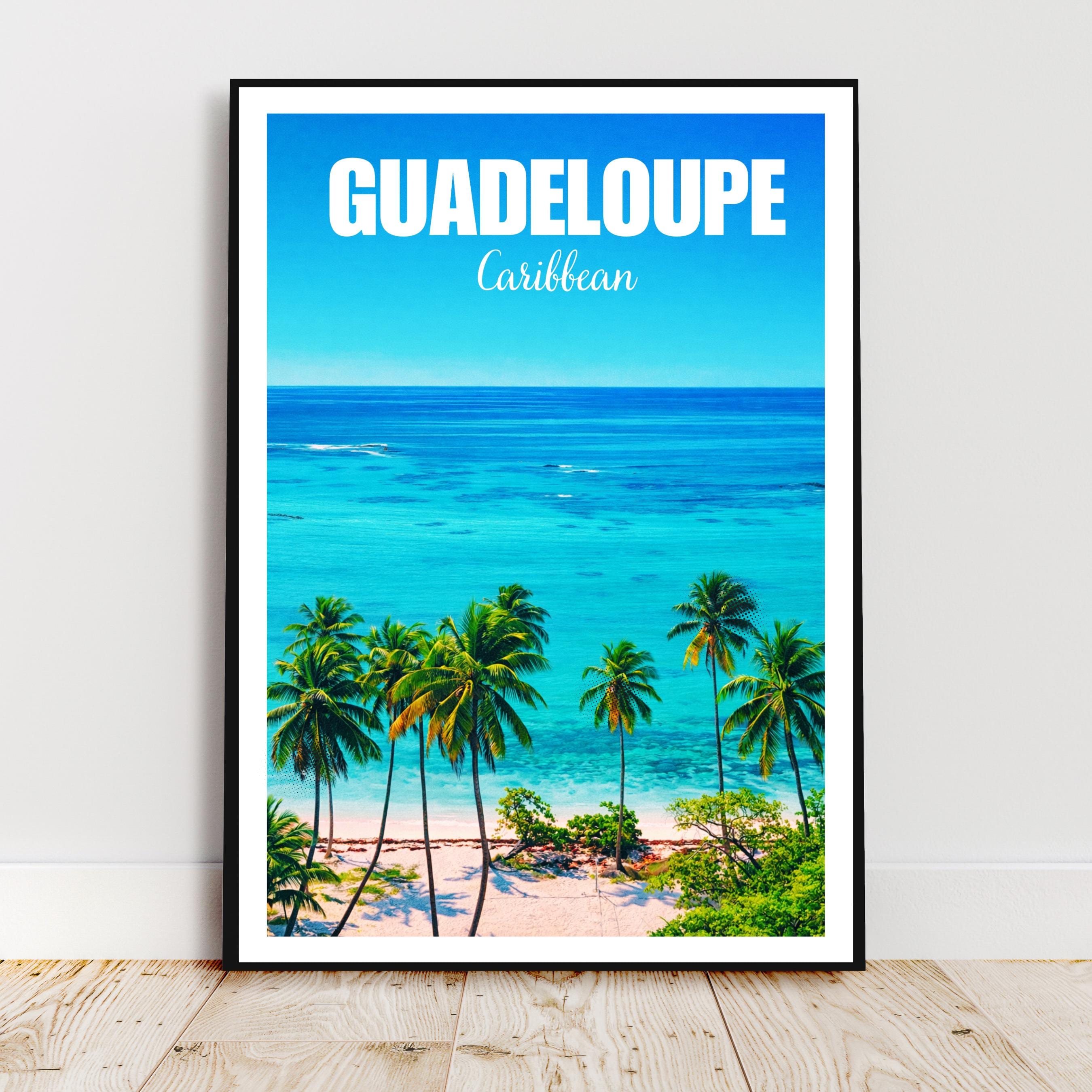 Affiche voyage - Guadeloupe, Antilles, Caraïbes, Plage - art moderne, impression, poster