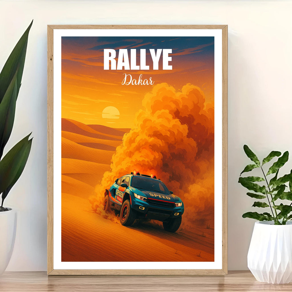 Affiche sport - Rallye, Course Automobile, Dakar, Désert - art moderne, impression, poster