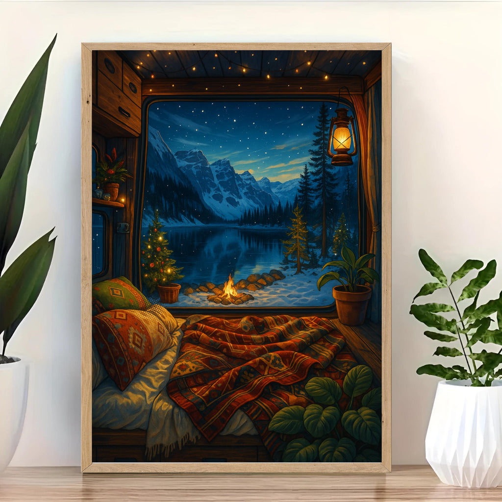 Affiche nature -  Van, Fenêtre, Paysage, Hiver - art moderne, impression, poster