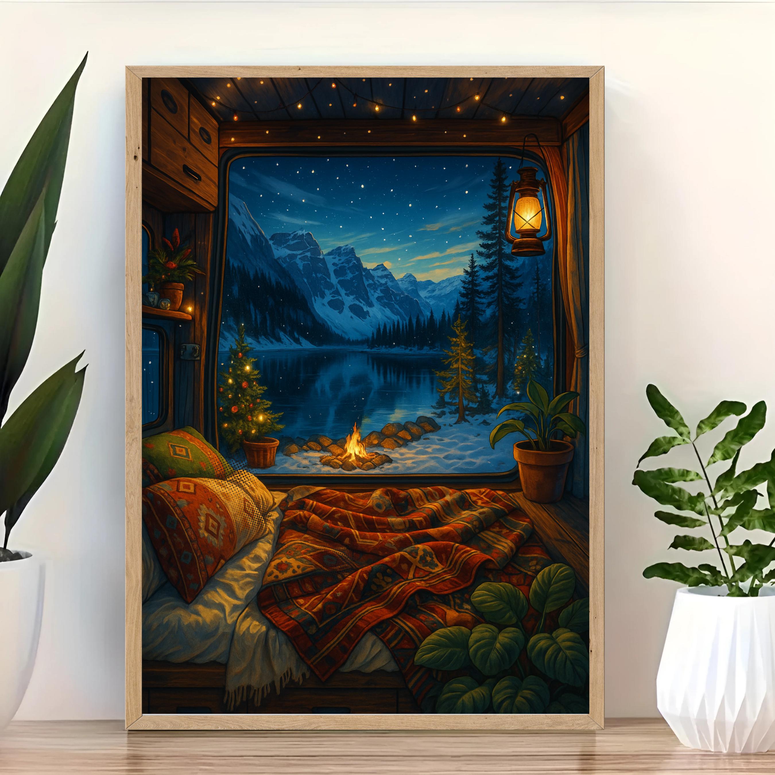 Affiche nature -  Van, Fenêtre, Paysage, Hiver - art moderne, impression, poster
