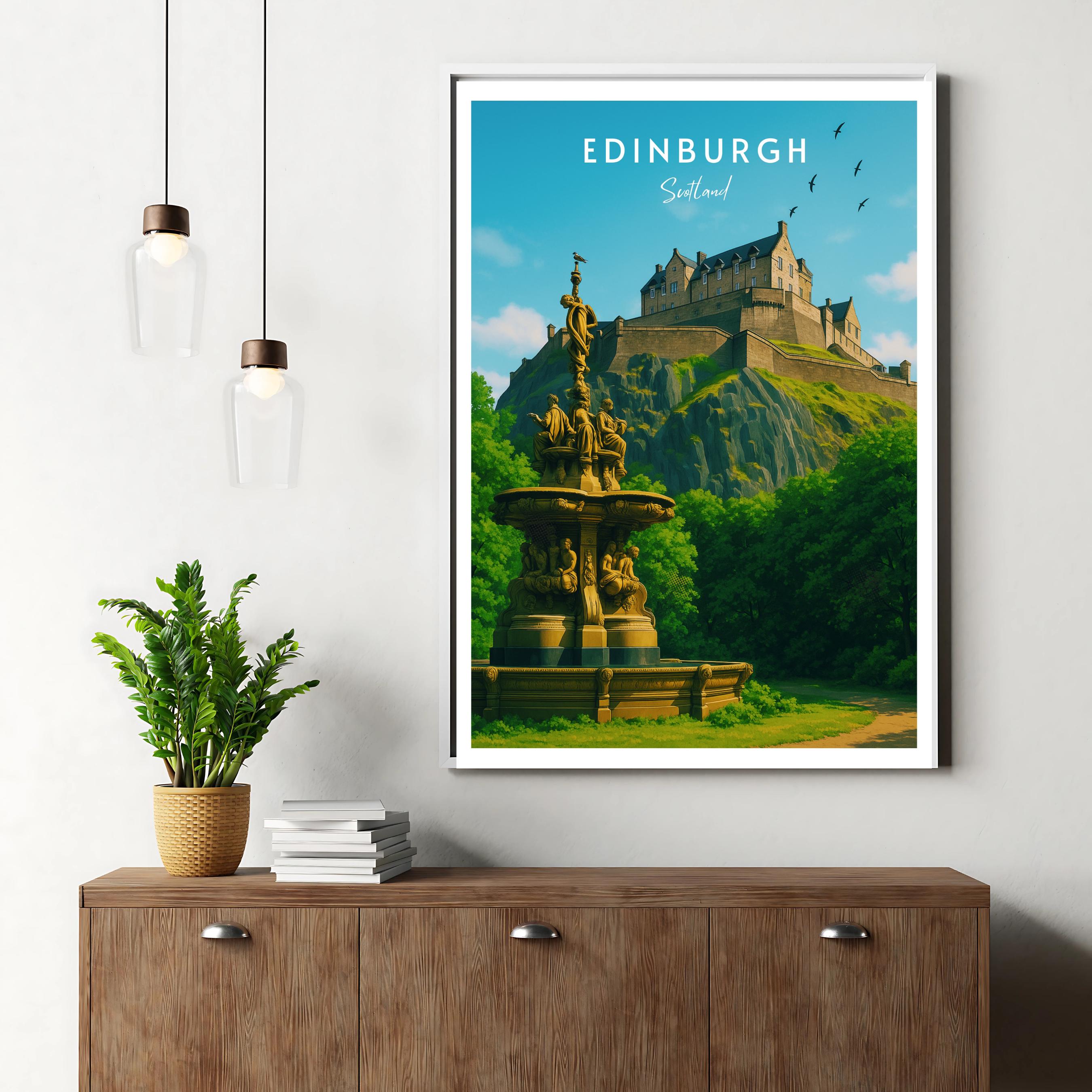 Affiche voyage - Edimbourg, Ecosse, Royaume Uni, Chateau d’Edimbourg - art moderne, impression, poster