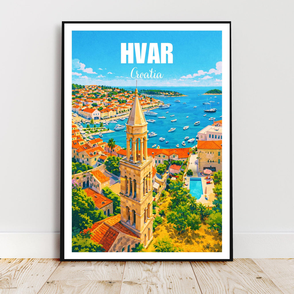 Affiche voyage - Hvar, Dalmatie, Croatie, Adriatique - art moderne, impression, poster