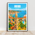 Affiche voyage - Hvar, Dalmatie, Croatie, Adriatique - art moderne, impression, poster