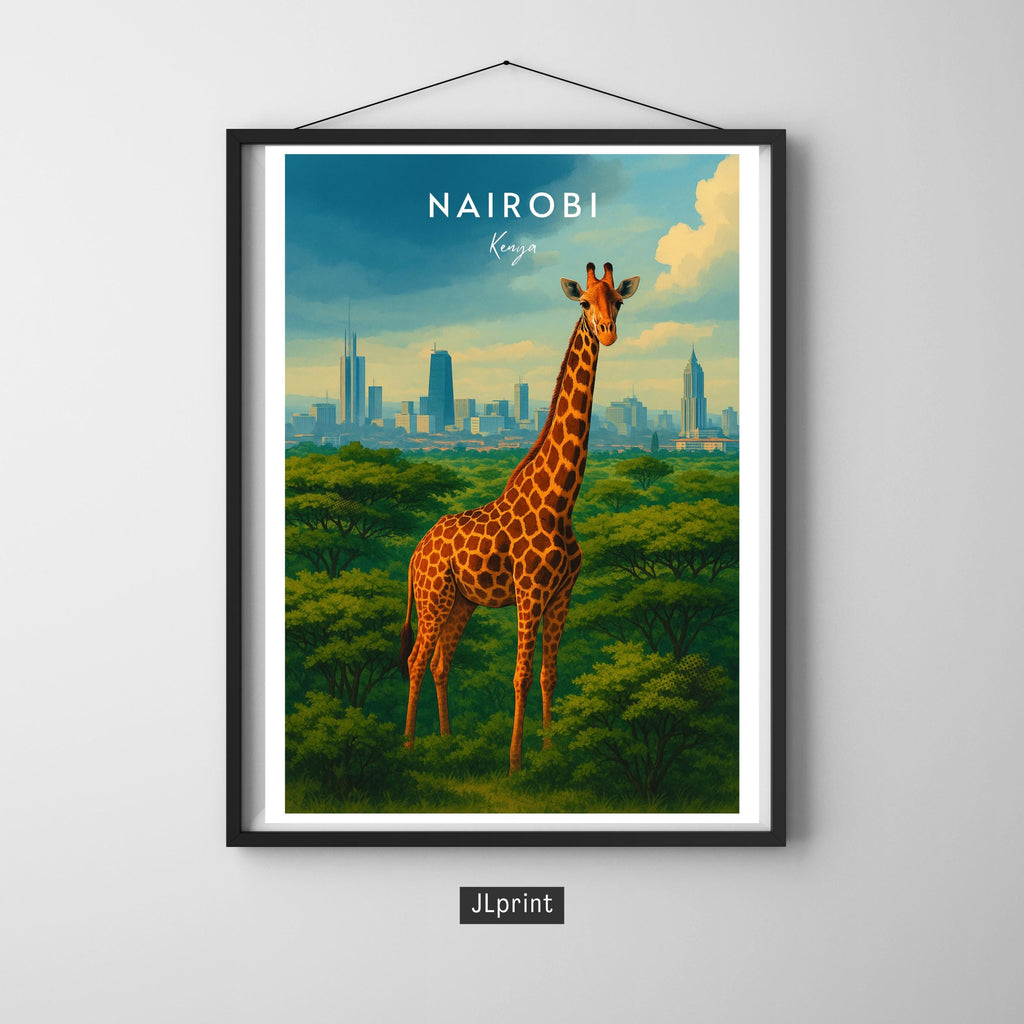 Affiche voyage - Nairobi, Kenya, Afrique, Girafe - art moderne, impression, poster