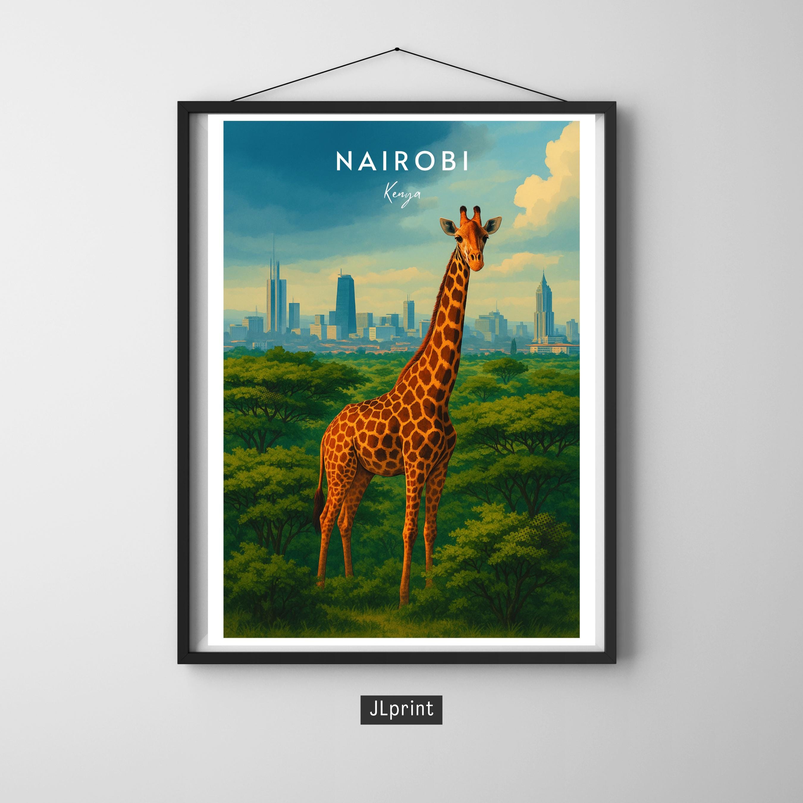 Affiche voyage - Nairobi, Kenya, Afrique, Girafe - art moderne, impression, poster