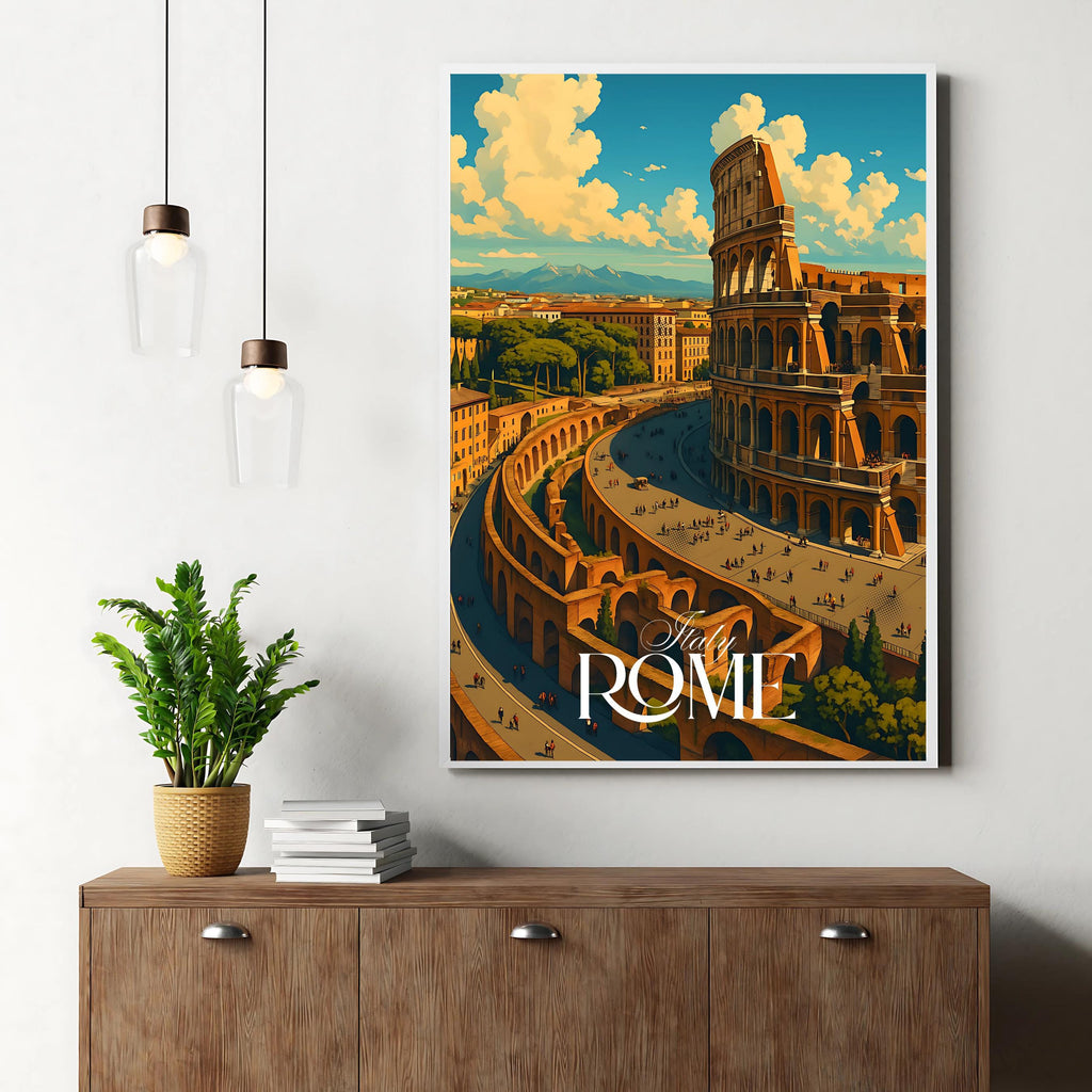 Affiche voyage - Rome, Latium, Italie, Colisée - art moderne, impression, poster