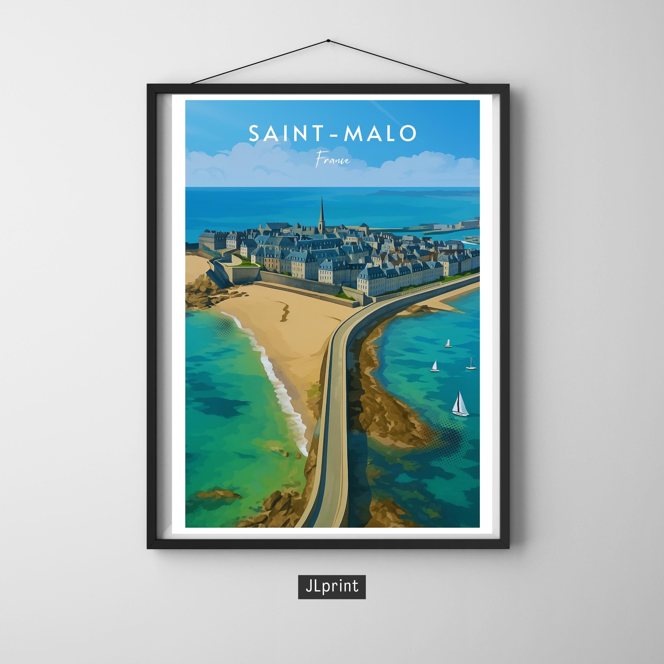Affiche voyage - Saint-Malo, Bretagne, France, Cité Corsaire - art moderne, impression, poster