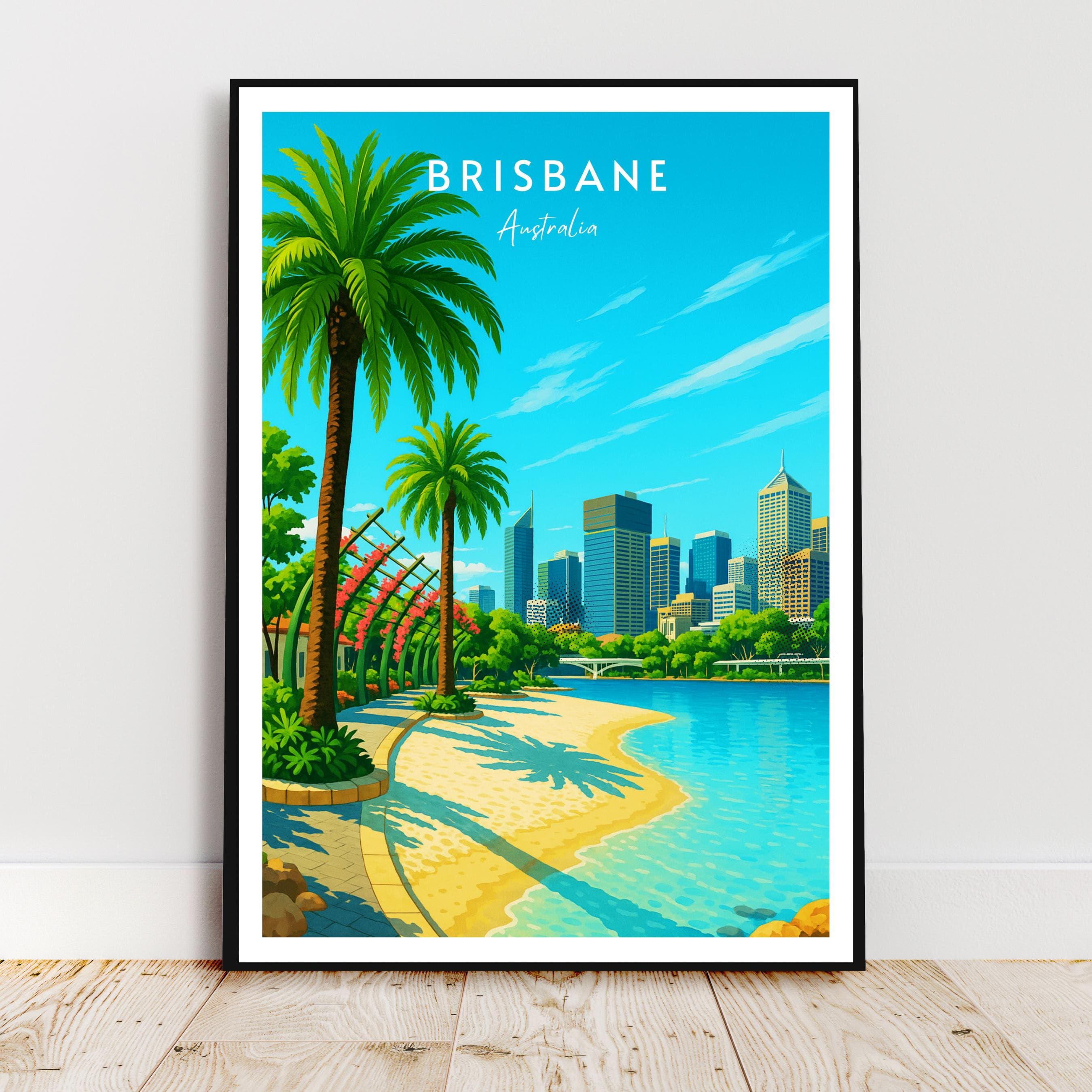 Affiche voyage - Brisbane, Australie, Océanie, South Bank Parklands - art moderne, impression, poster