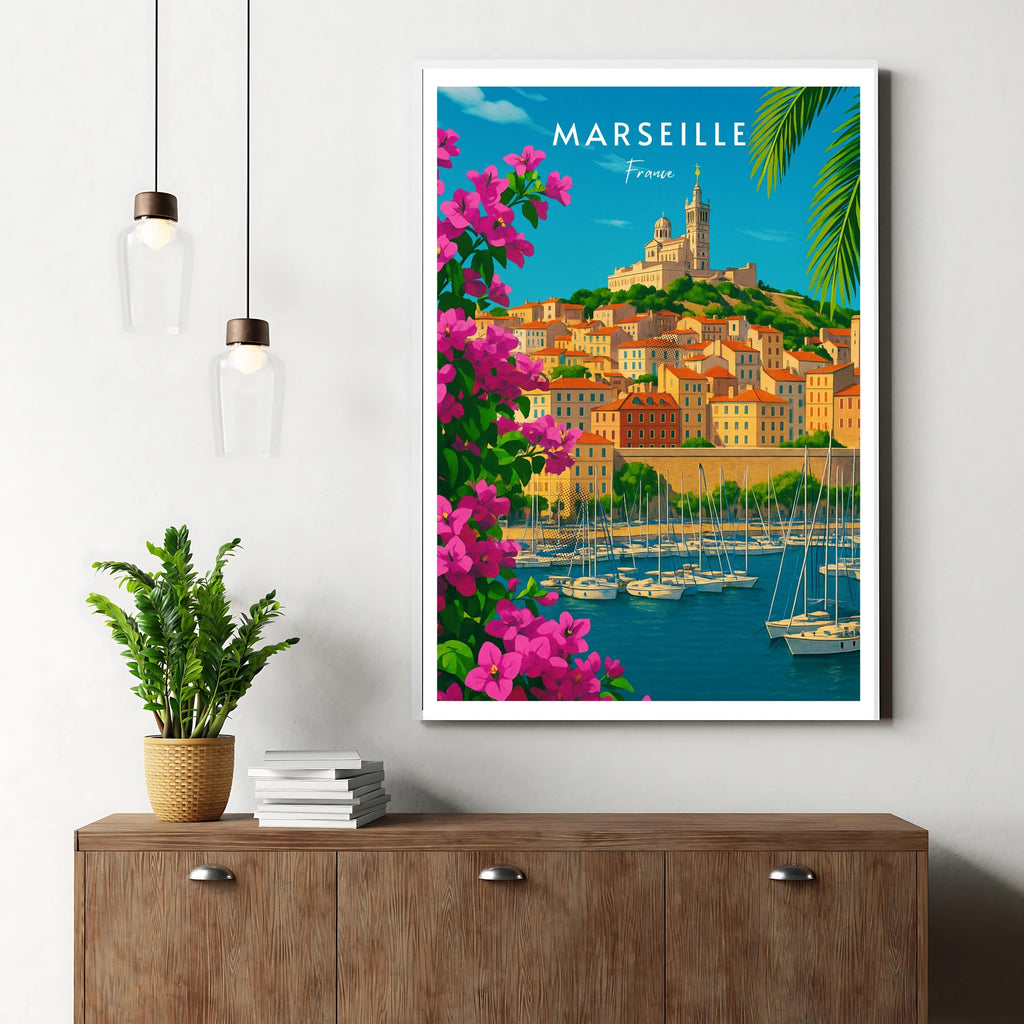 Affiche voyage - Marseille, Provence, France, Port - art moderne, impression, poster