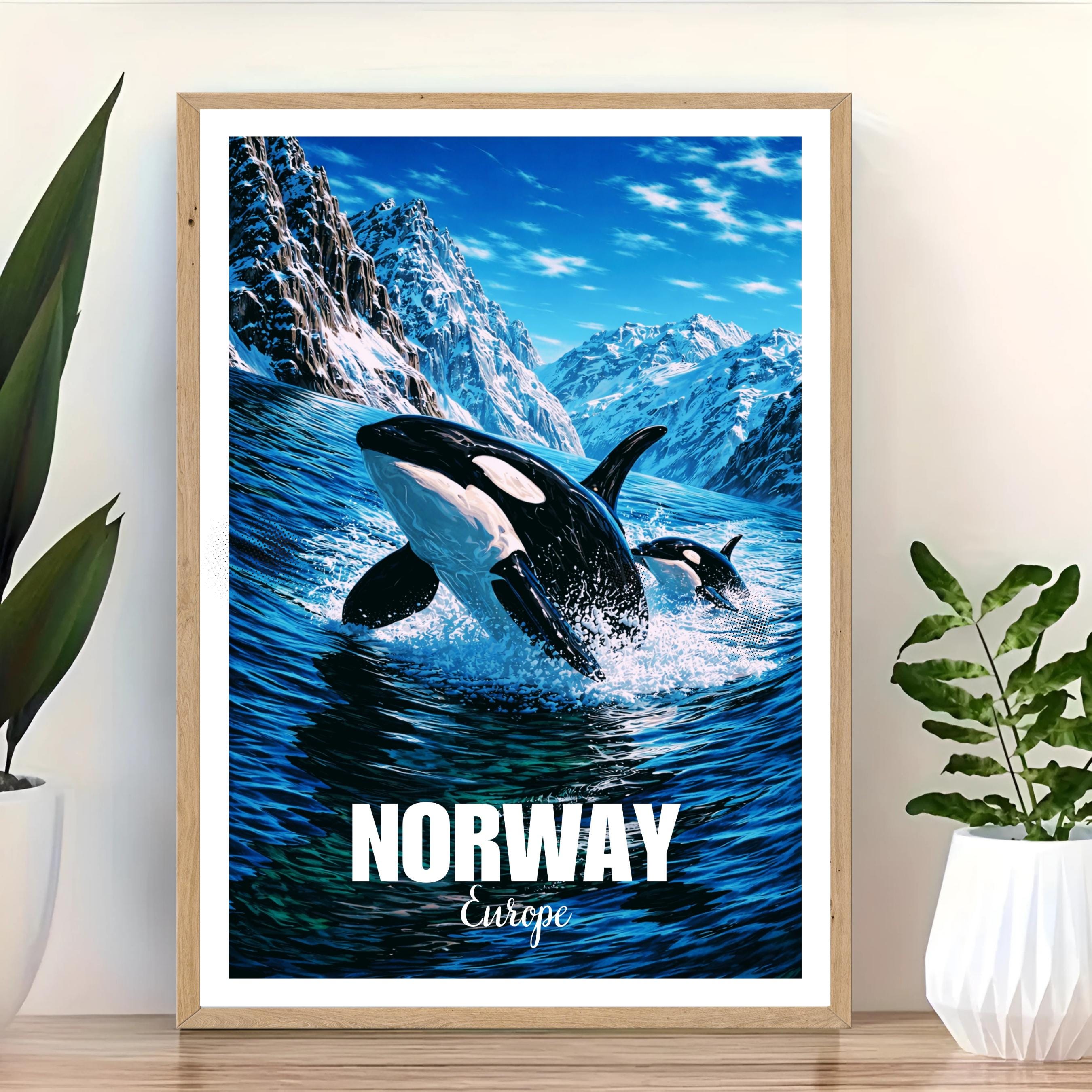 Affiche voyage - Norvège, Europe, Fjord, Orques - art moderne, impression, poster