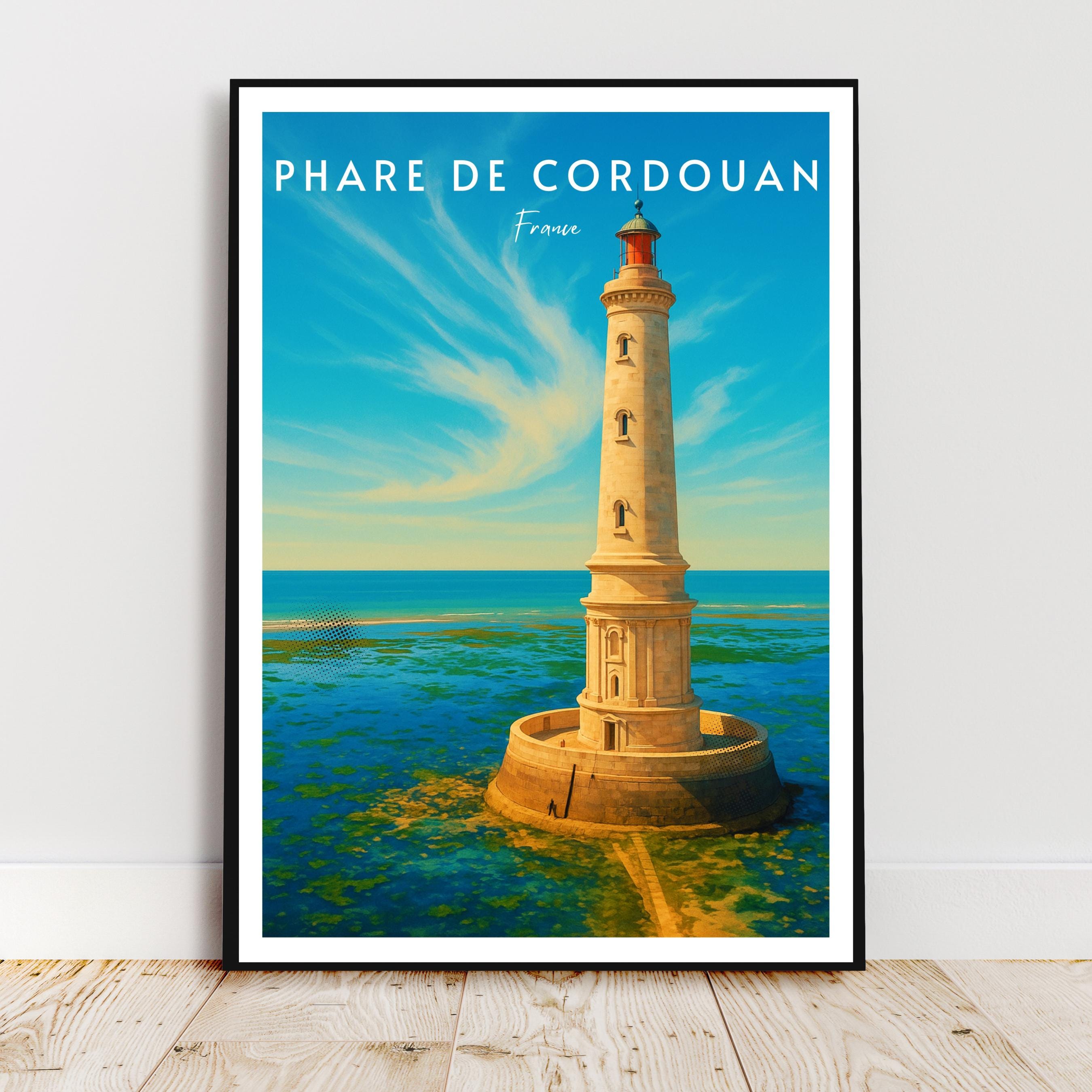 Affiche voyage - Phare de Cordouan, Gironde, France, Océan Atlantique - art moderne, impression, poster