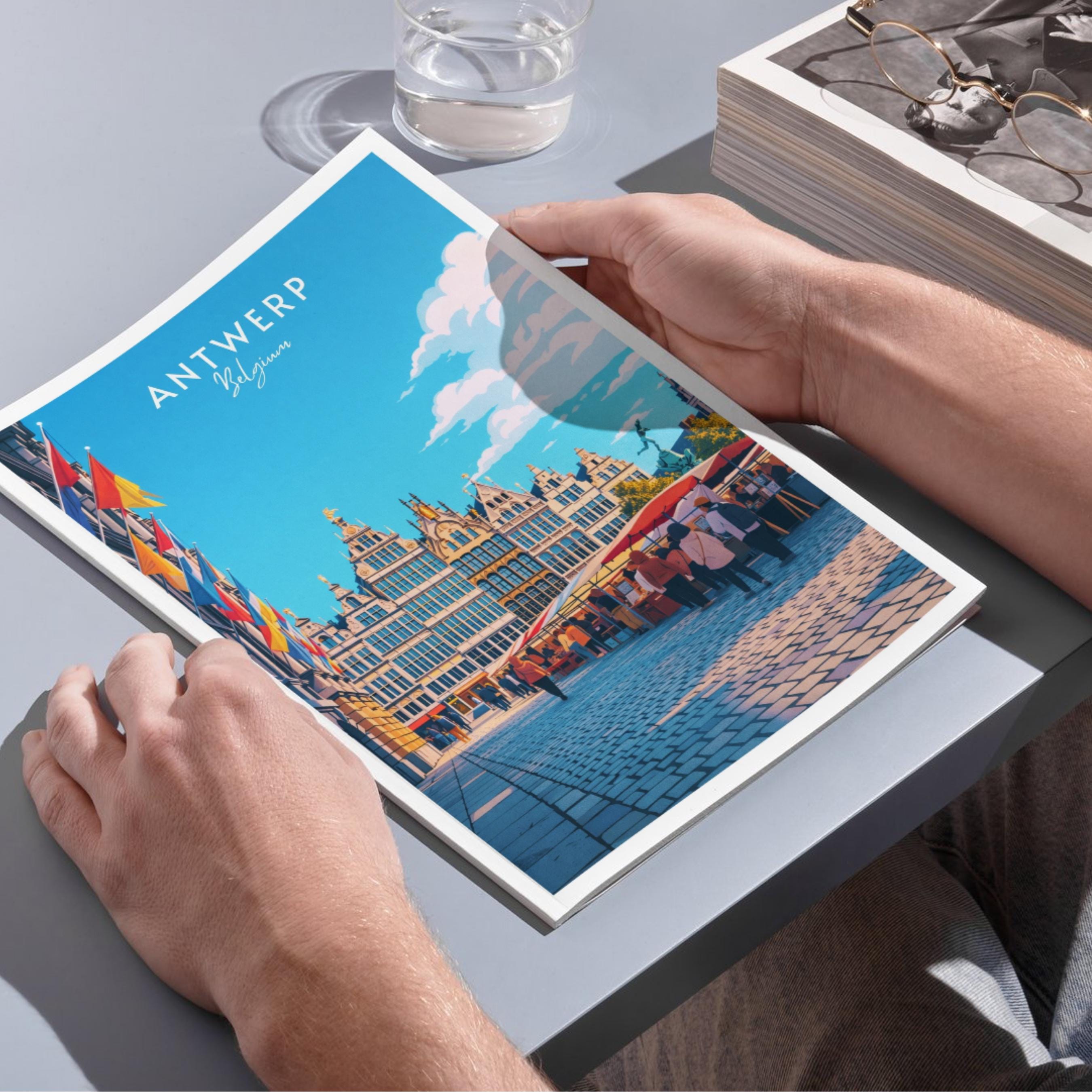 Affiche voyage - Anvers, Flandre, Belgique, Grande Place - art moderne, impression, poster