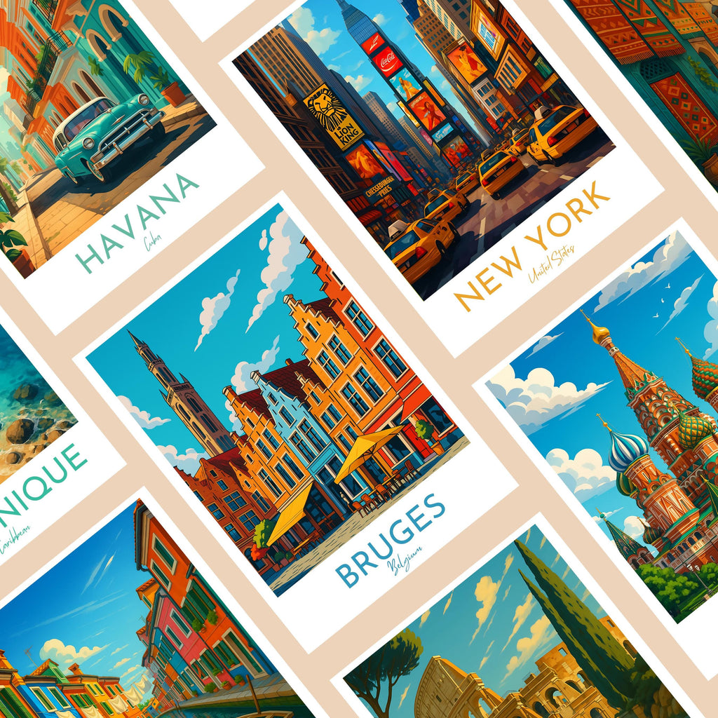 Affiche voyage - Bruges, Flandre, Belgique, Grande Place - art moderne, impression, poster