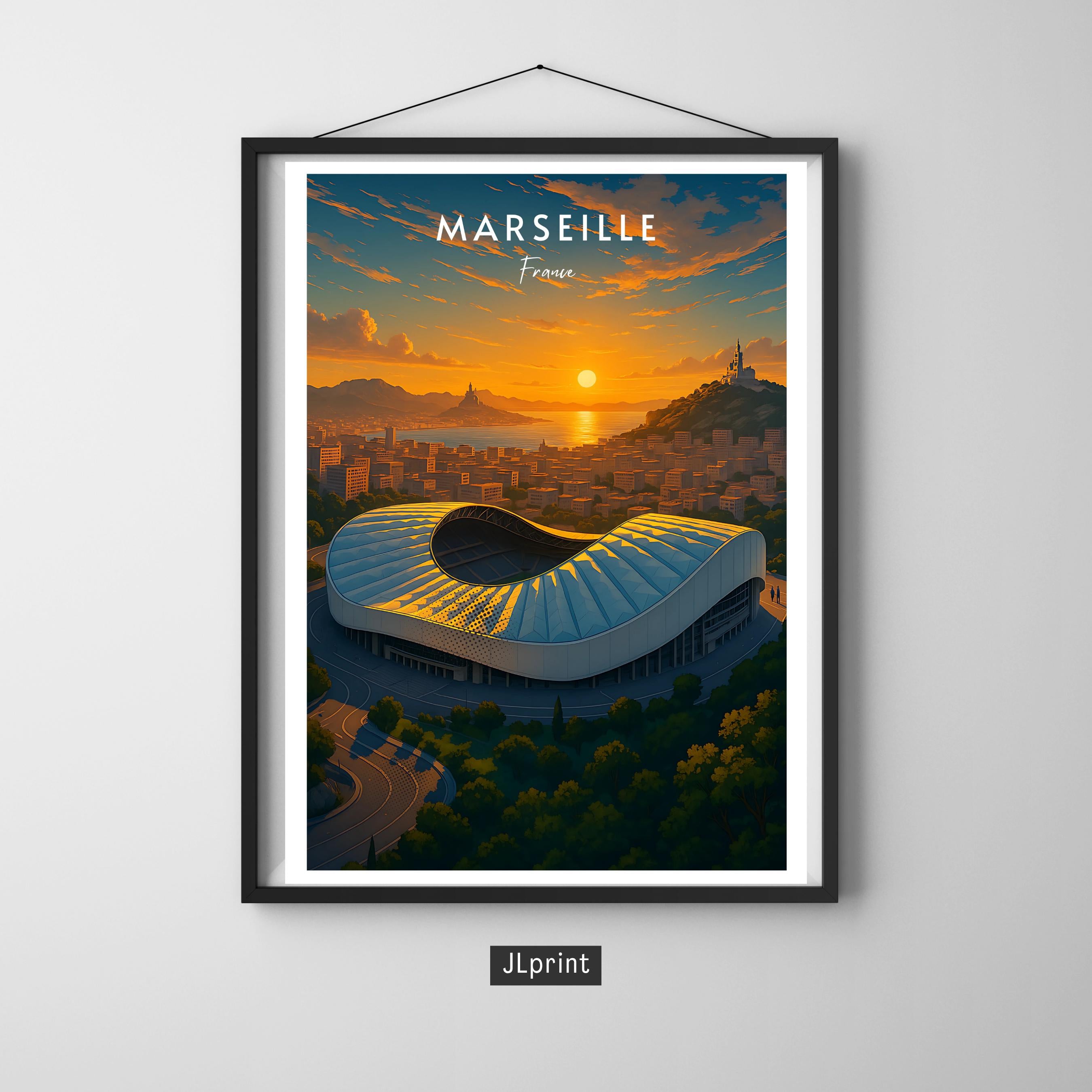Affiche sport - Football, Marseille, France, Stade Vélodrome - art moderne, impression, poster