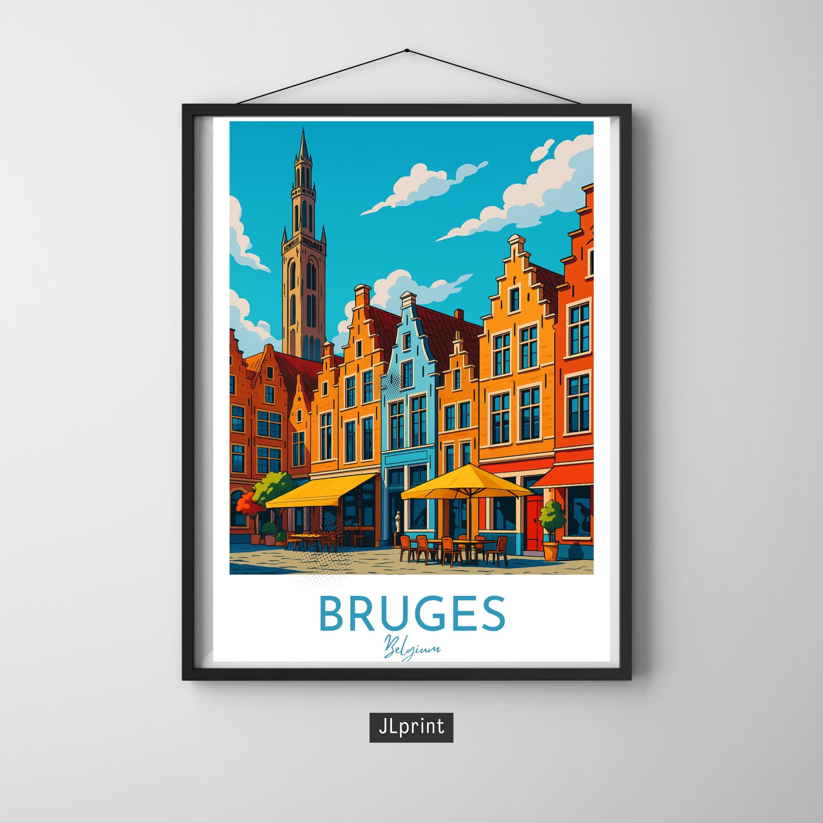 Affiche voyage - Bruges, Flandre, Belgique, Grande Place - art moderne, impression, poster
