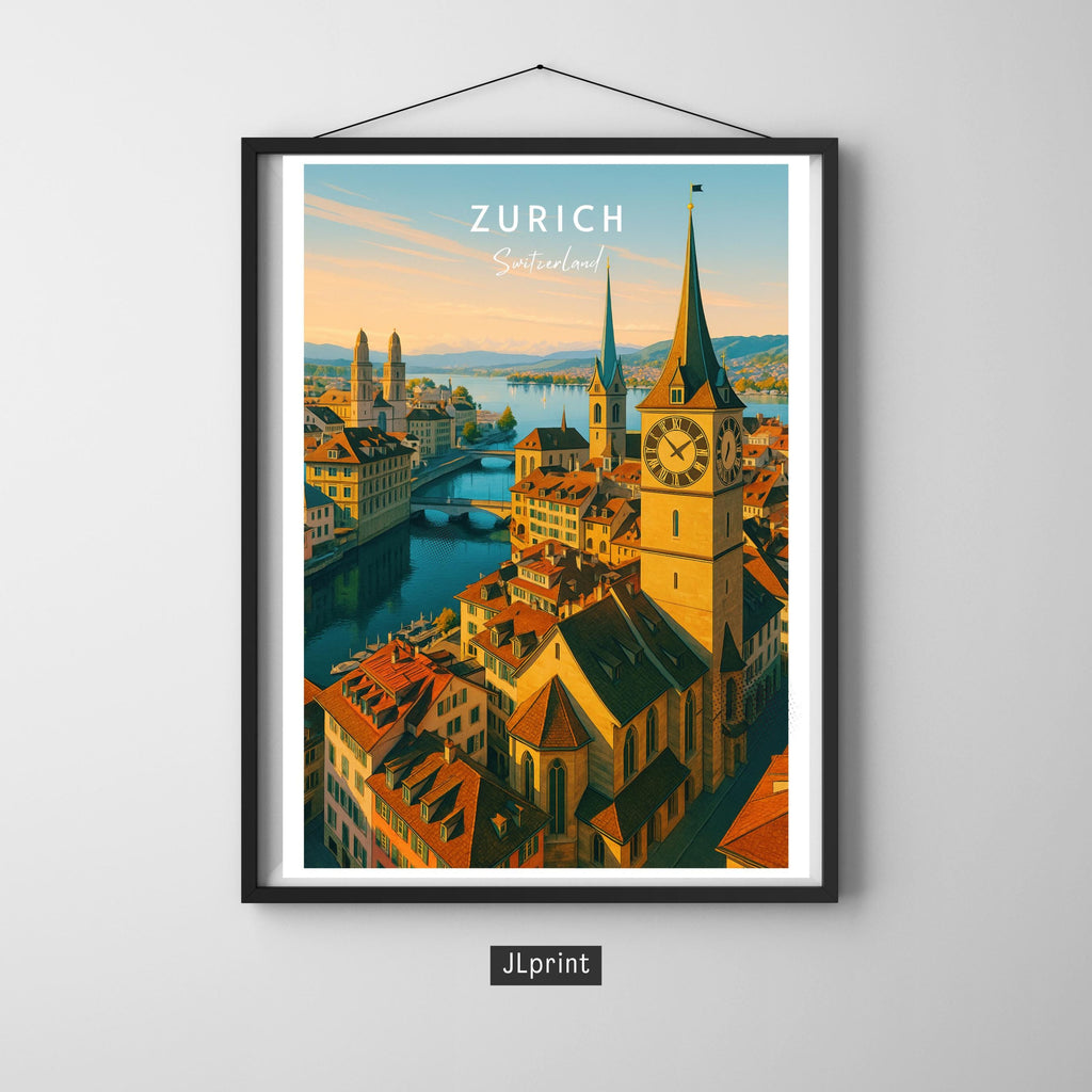 Affiche voyage - Zurich, Suisse, Europe, Lac de Zurich - art moderne, impression, poster